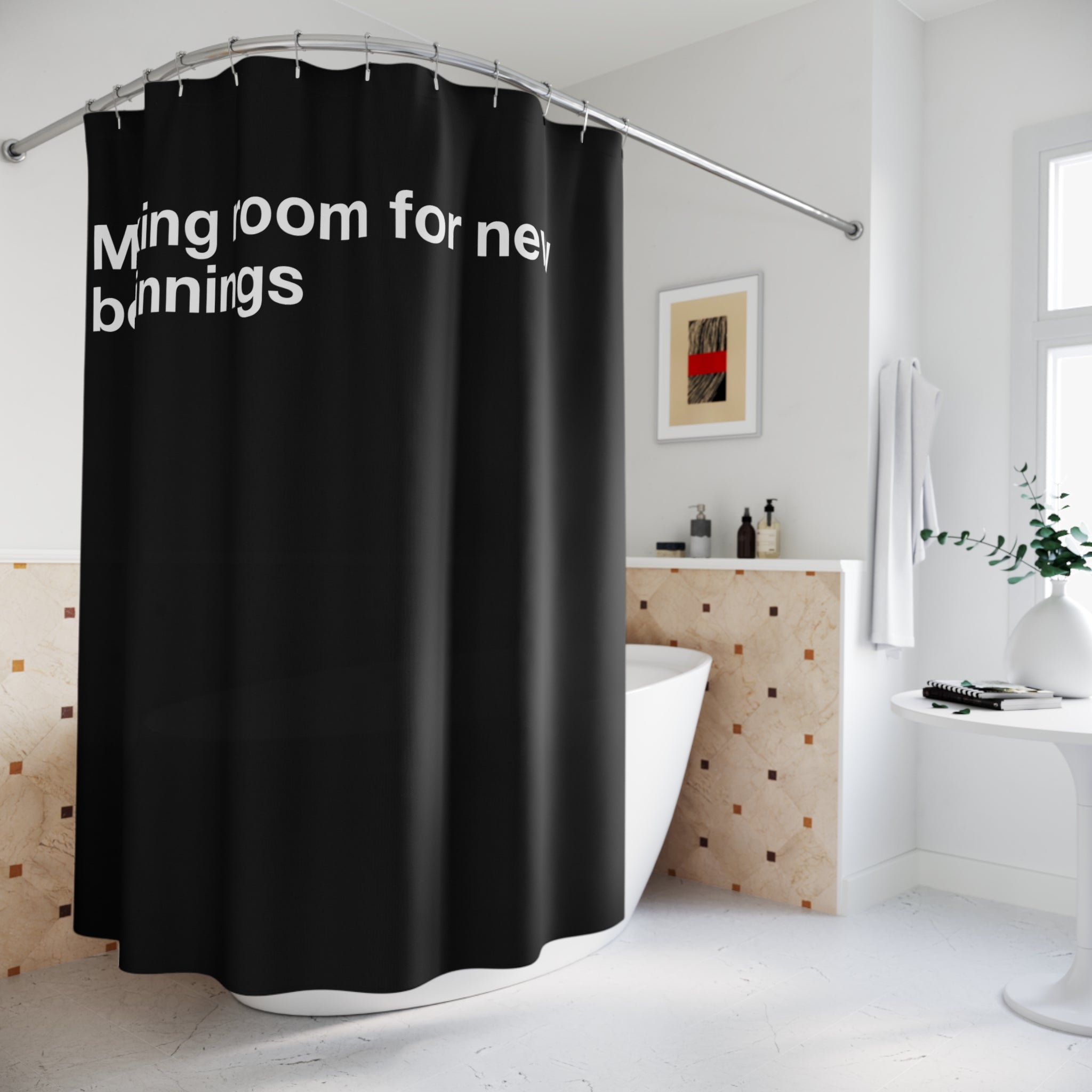 "New Beginnings" Slogan Shower Curtain Gift: Inspiring Art for Transitional Homes