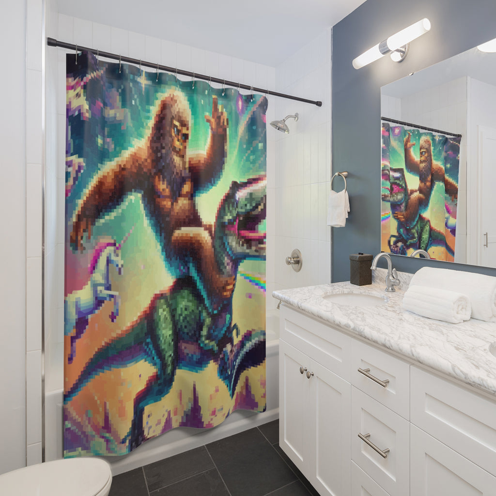 Epic Sasquatch T-Rex Laser Unicorn Shower Curtain Gift: Hilarious Pixel Fantasy