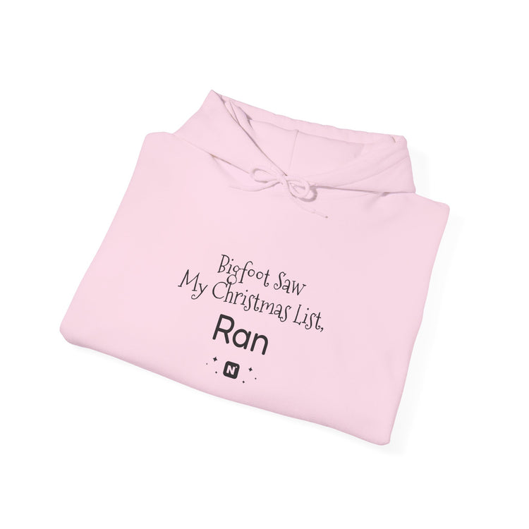 Bigfoot Christmas List™ Hooded sweatshirt in light-pink – original NewGiftDay design