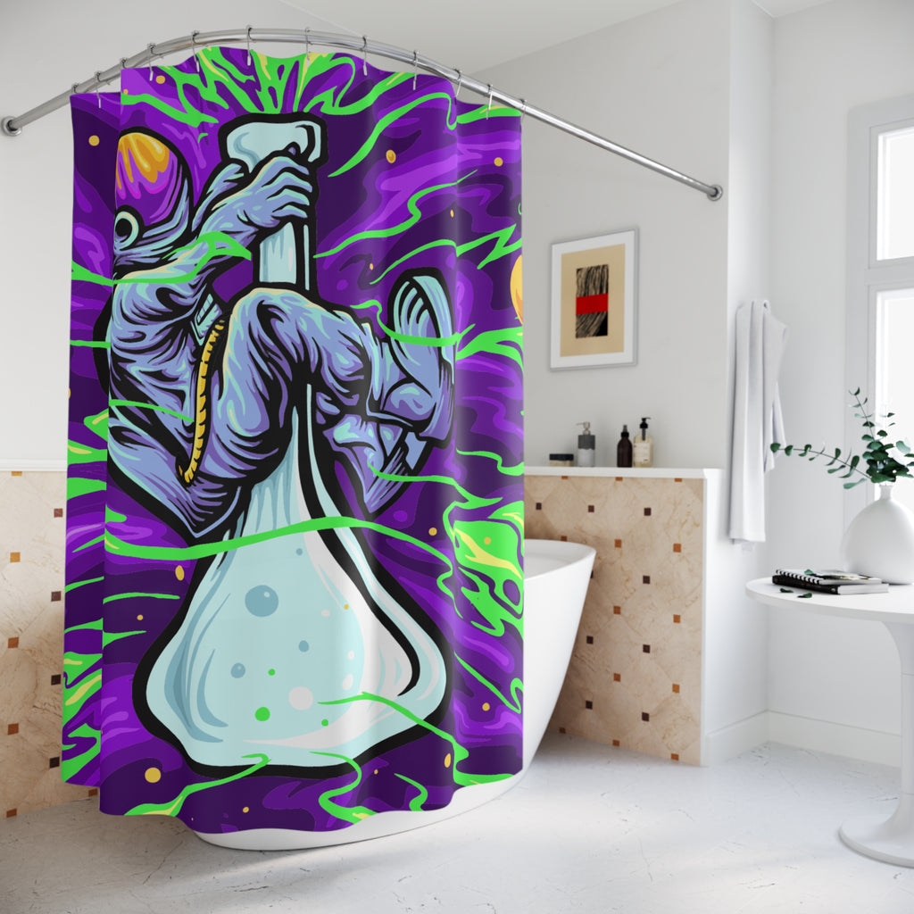 Psychedelic Astronaut & Beaker Shower Curtain Gift: Cosmic Lab Art for Trippy Homes