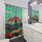 Geometric Green Mountain Landscape Shower Curtain Gift: Cubist Nature for Modern Homes