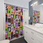 Checkerboard Halloween Icon Shower Curtain Gift: Maximalist Fun for Spooky Season