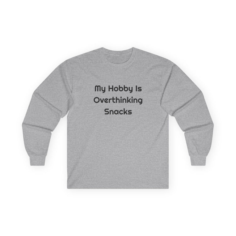 My Hobby Is Overthinking Snacks DTG Printed for Cozy Cravings long sleeve tee in sport-grey – original NewGiftDay design