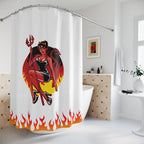 Pin-Up She-Devil & Flames Shower Curtain Gift: Edgy Retro Art for Bold Bathrooms