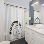 "BOOOOOO BIT**." Playful Ghost Shower Curtain Gift: Edgy Humor for Bold Homes