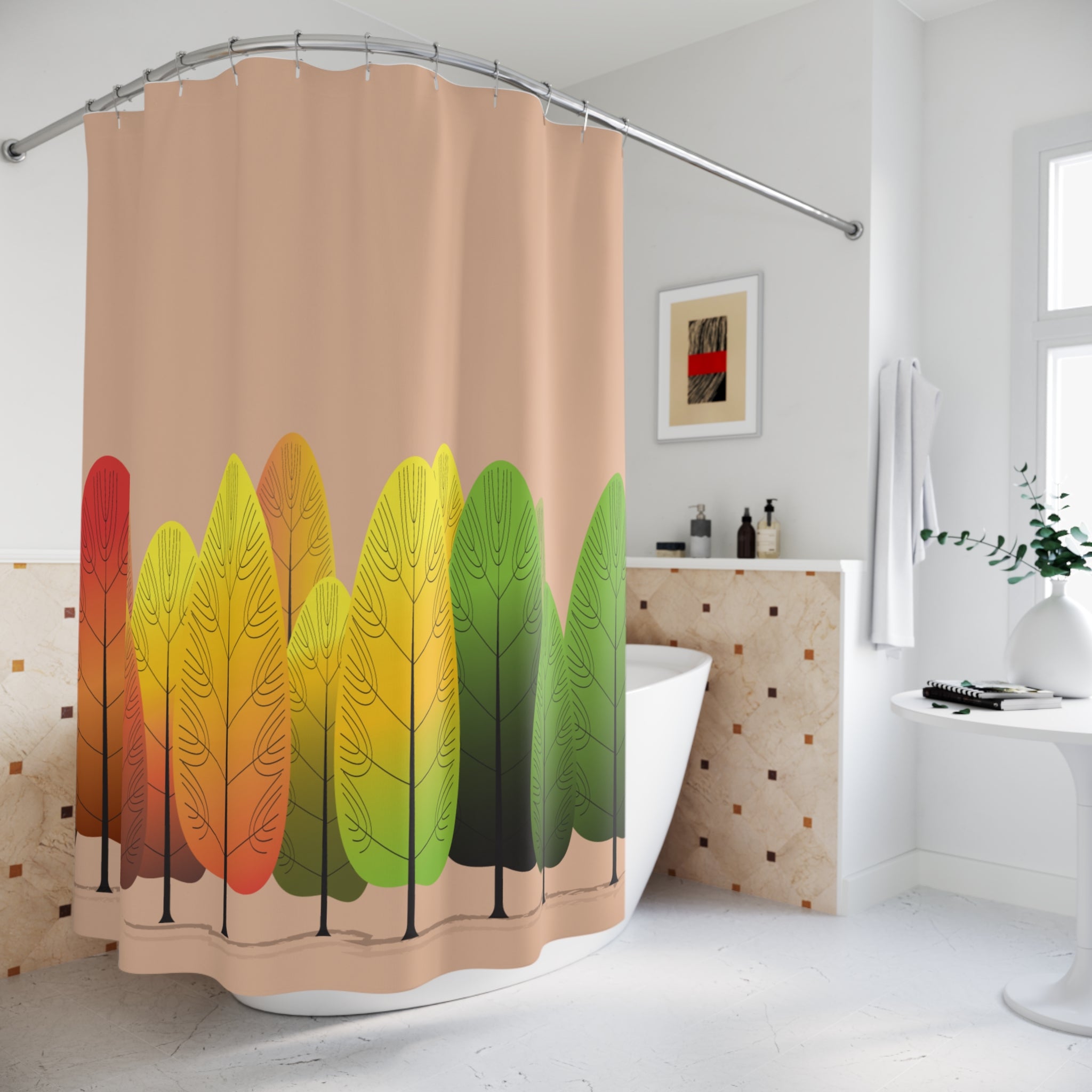 Ombre Autumn Forest Trees Shower Curtain Gift: Modern Fall for Artistic Homes