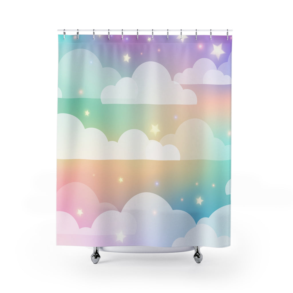 Pastel Rainbow Cloud & Star Shower Curtain Gift: Dreamy Sky for Enchanted Homes