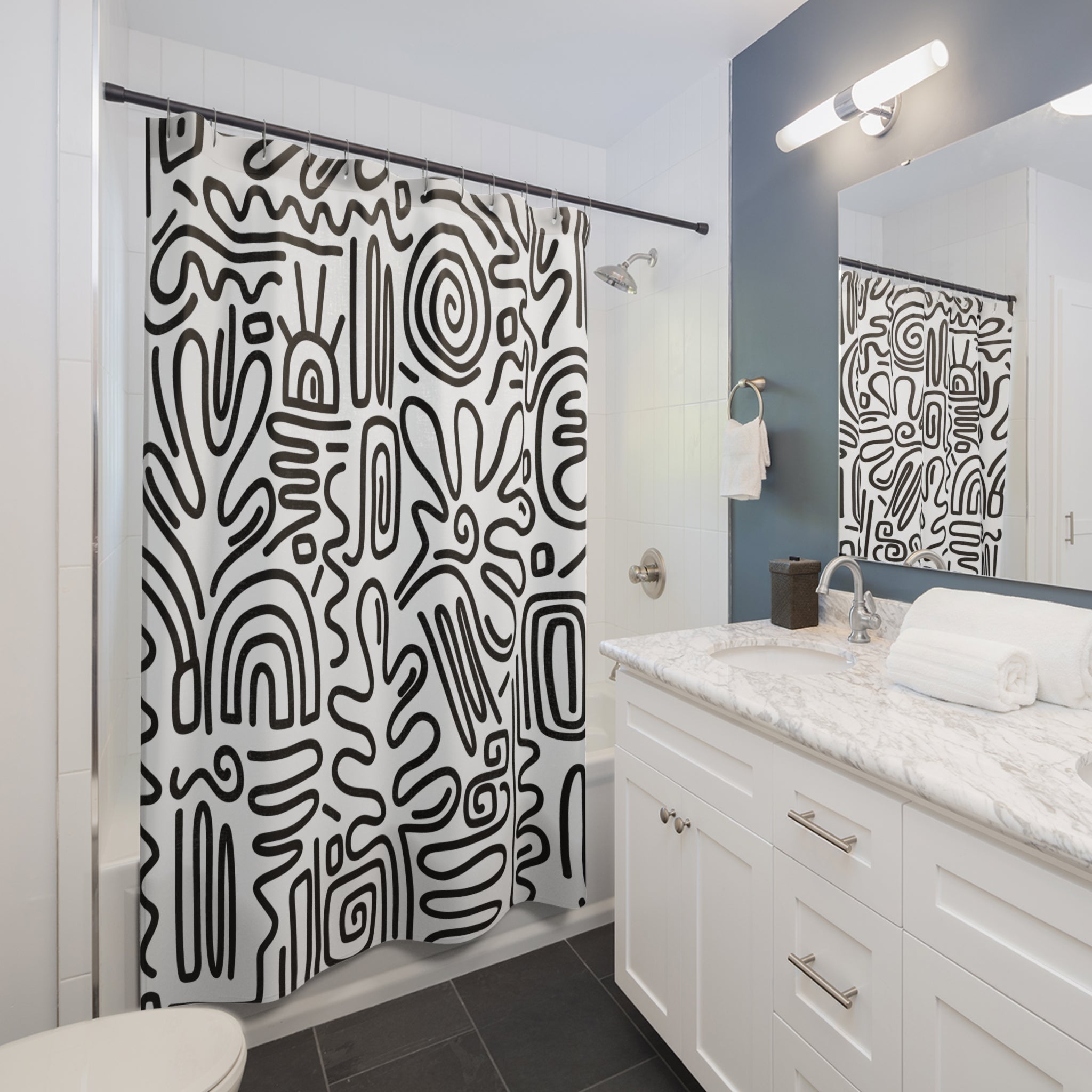 Monochrome Doodle Art Shower Curtain