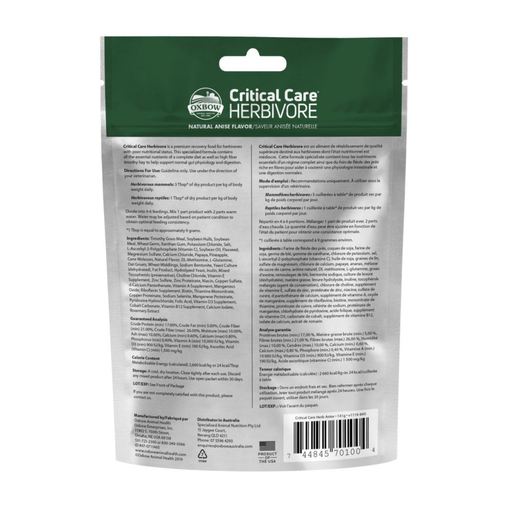 Oxbow Animal Health Critical Care Herbivore Feeding Anise