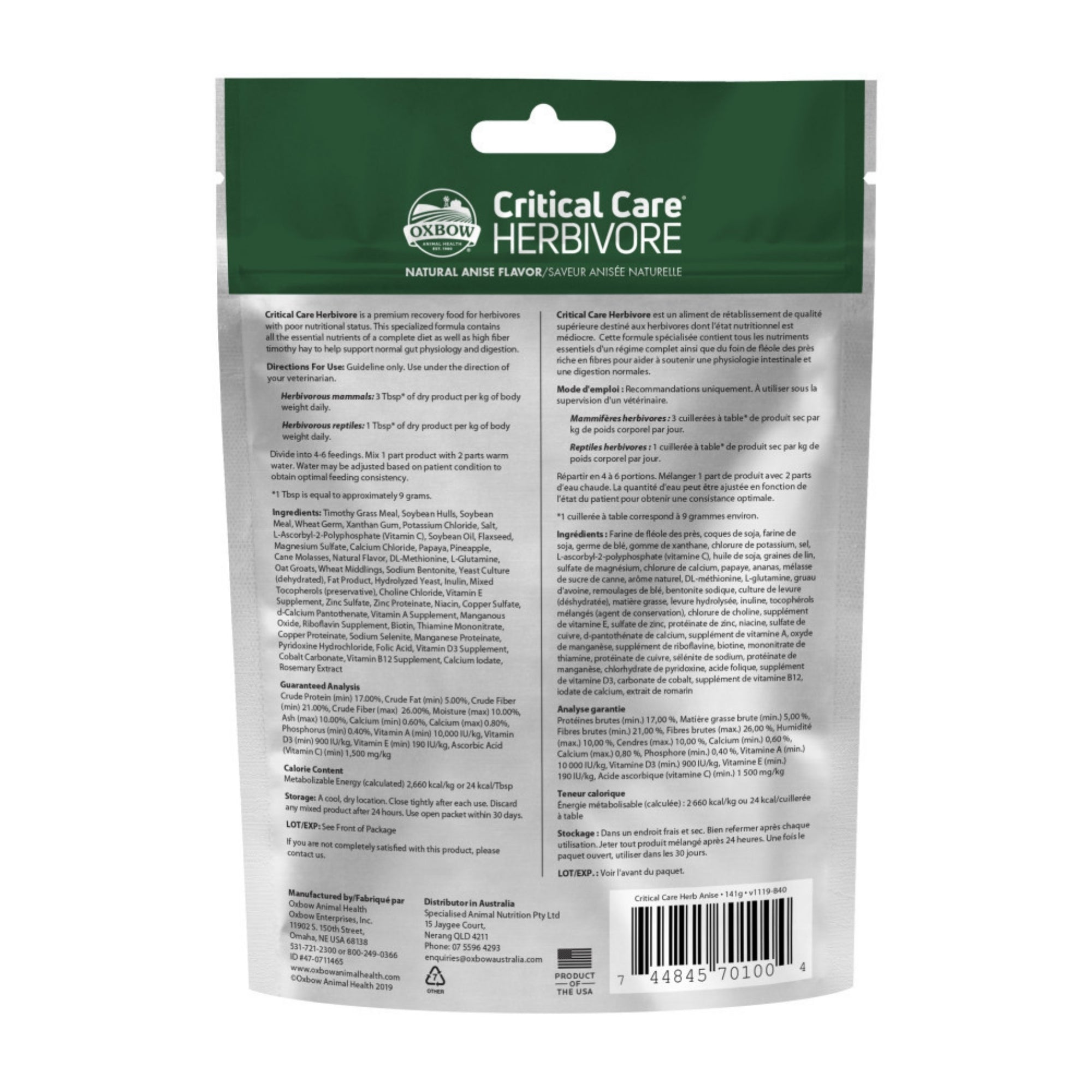 Oxbow Animal Health Critical Care Herbivore Feeding Anise