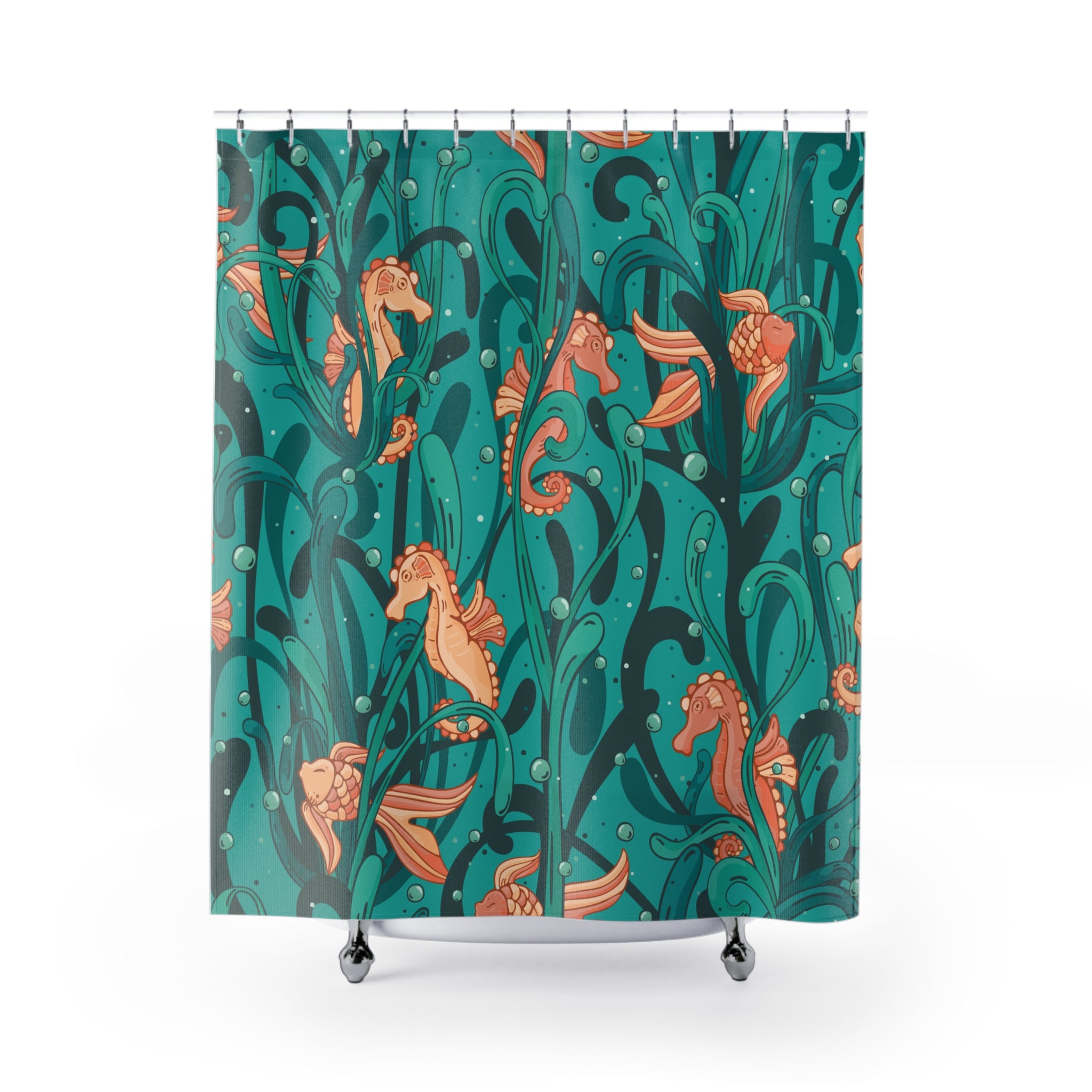Whimsical Seahorse Kelp Forest Shower Curtain Gift: Enchanted Ocean Vibe for Coastal Homes