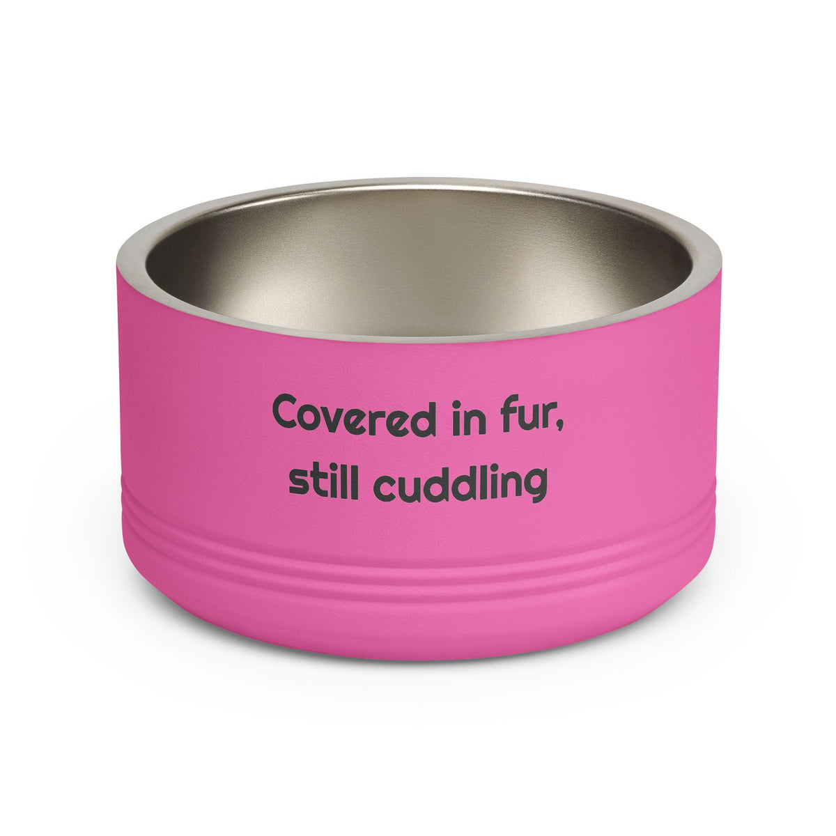 Covered in fur still cuddling Stainless Steel for Mealtimes pet bowl – original NewGiftDay design, view 2