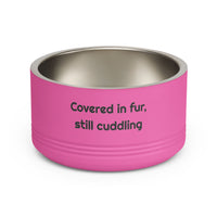 Covered in fur still cuddling Stainless Steel for Mealtimes pet bowl – original NewGiftDay design, view 2