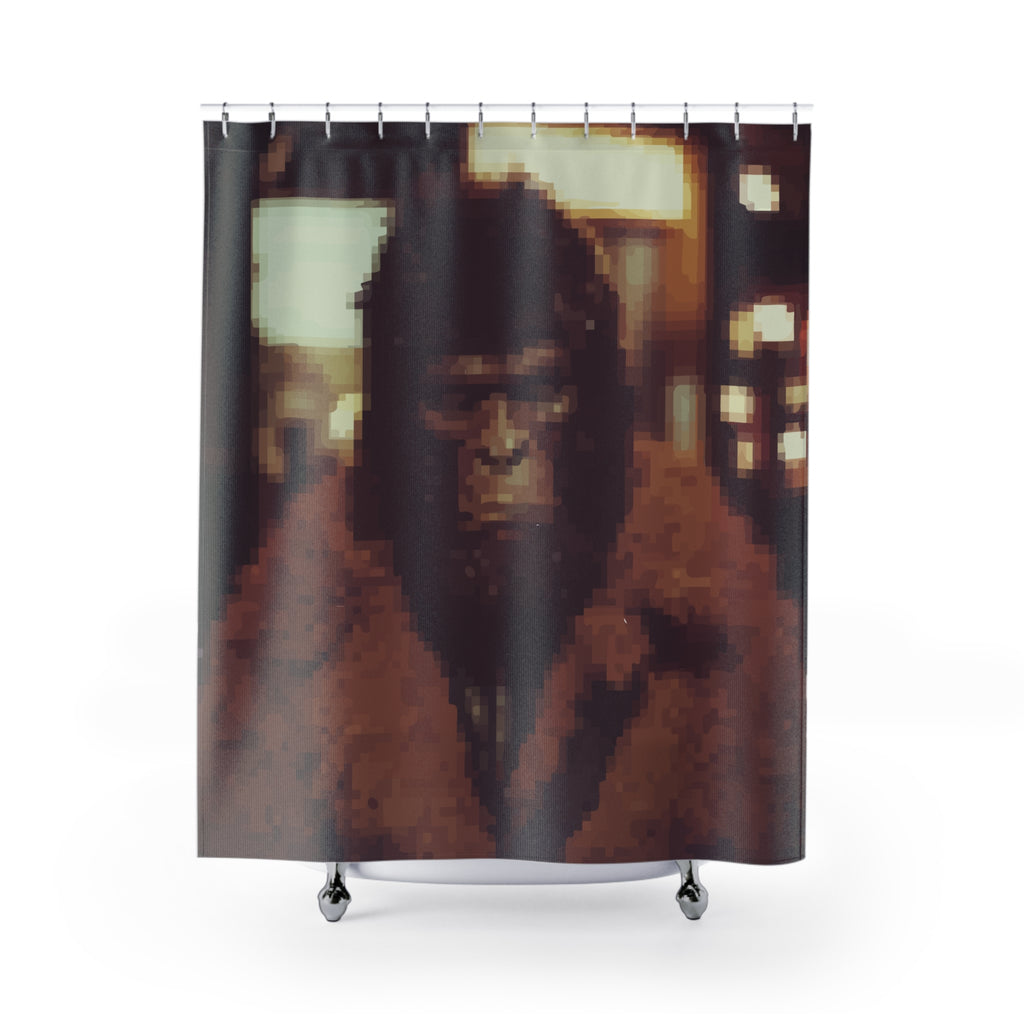 Pixel Art Sasquatch Detective Shower Curtain Gift: Urban Lore for Mystery Homes