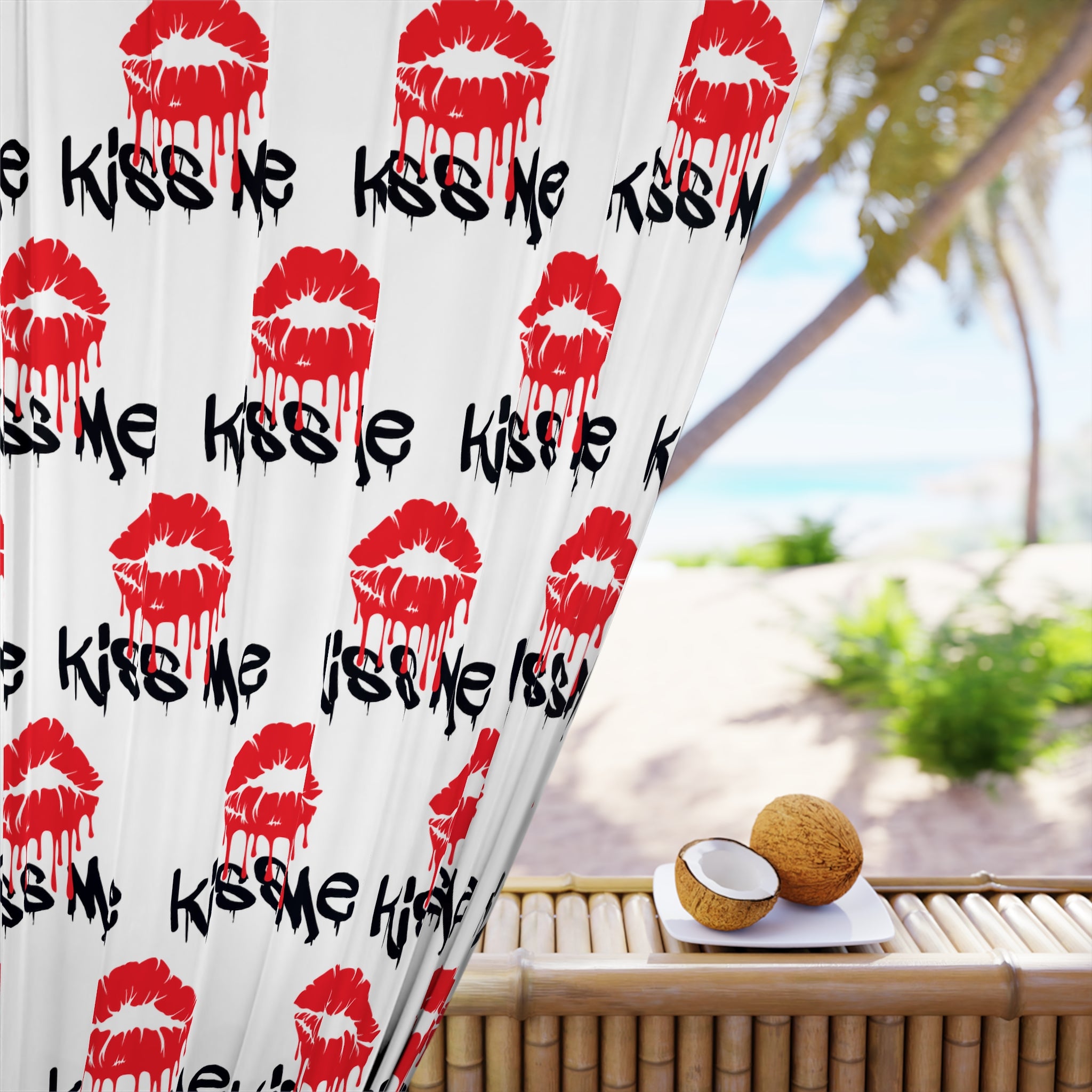 Bold Kiss Me Lip Patterned Blackout Window Curtain