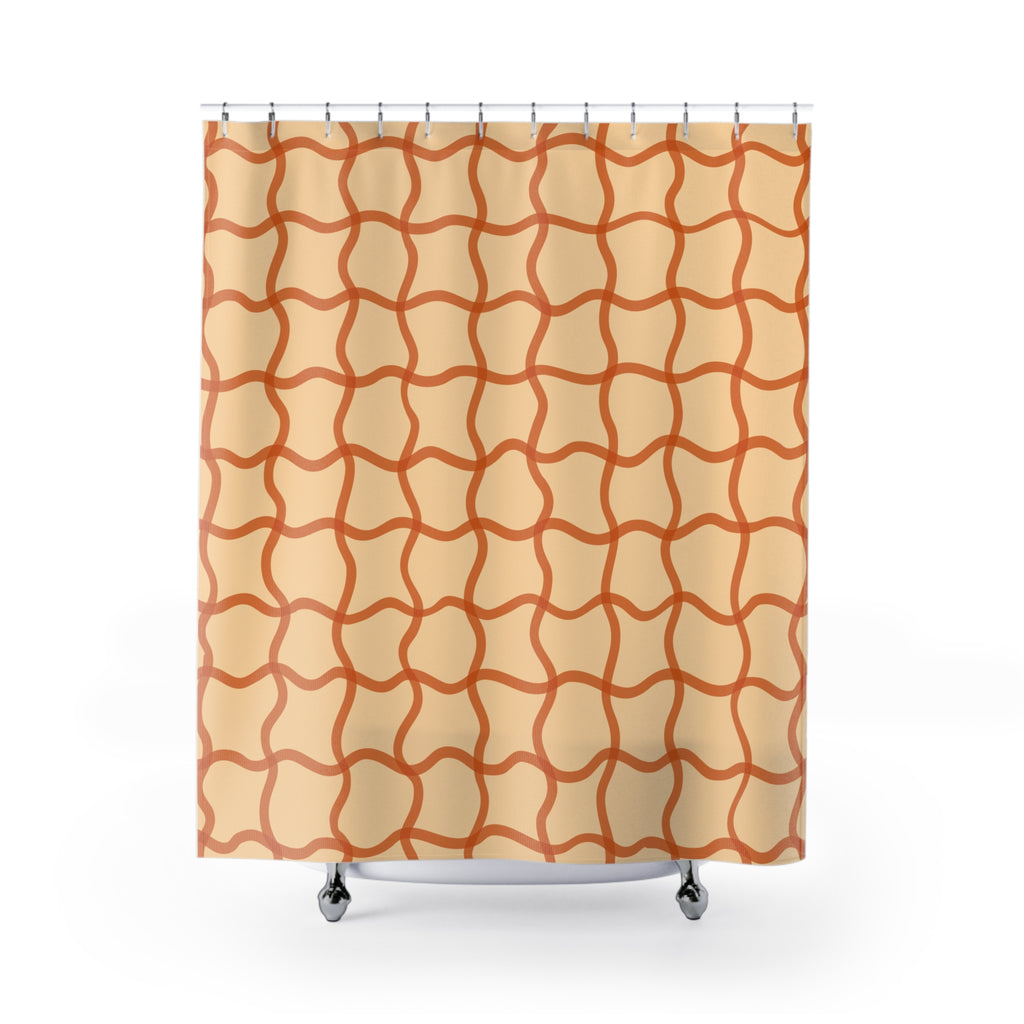 Terracotta Woven Grid Shower Curtain Gift: Warm Modernism for Soothing Spaces