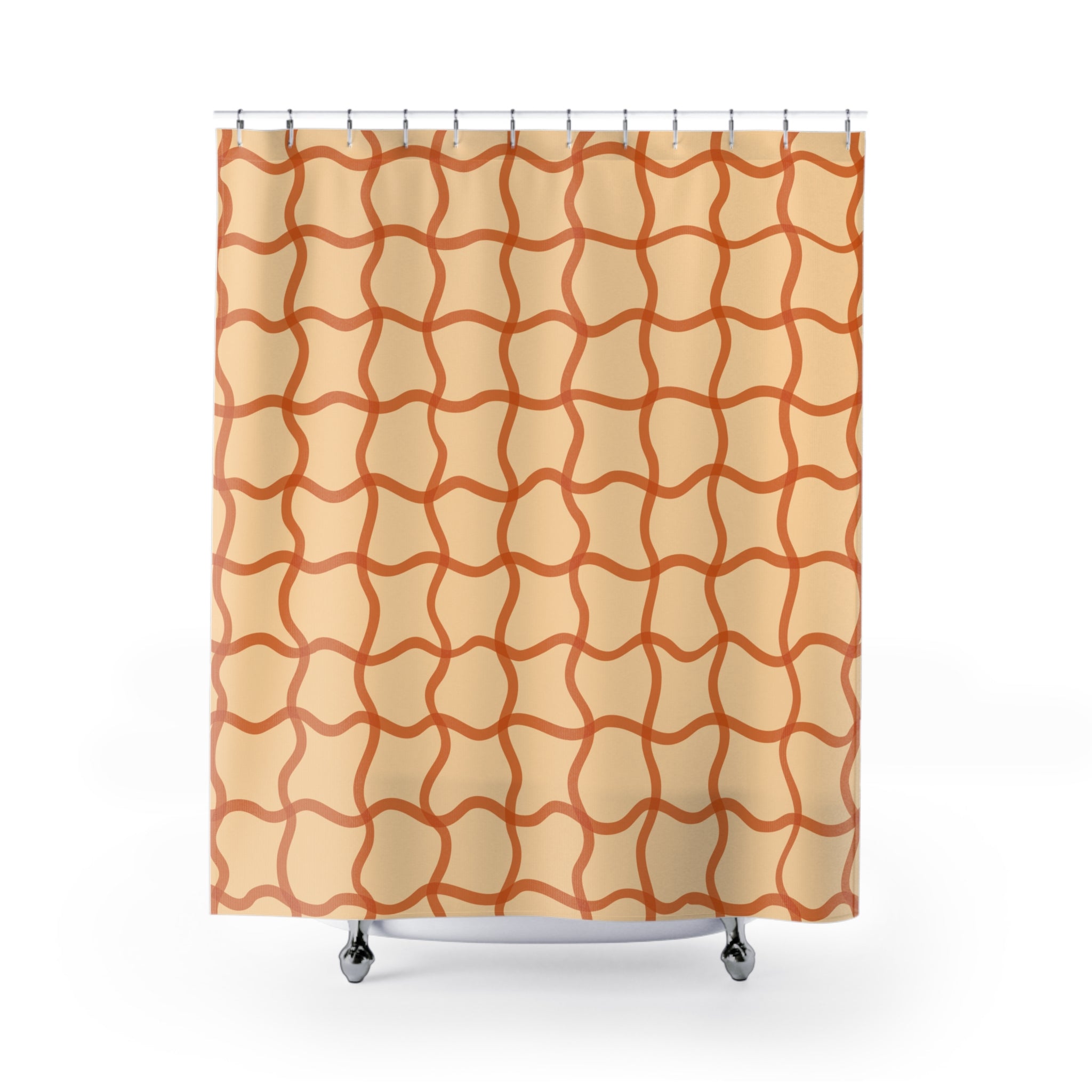 Terracotta Woven Grid Shower Curtain Gift: Warm Modernism for Soothing Spaces