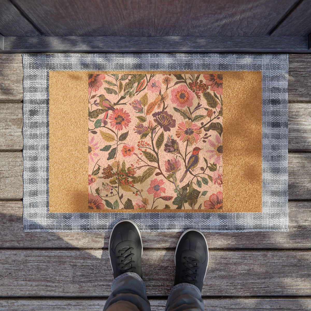 Blush Bird Garden Printed for Welcoming Floral Doorsteps doormat – original NewGiftDay design, view 3