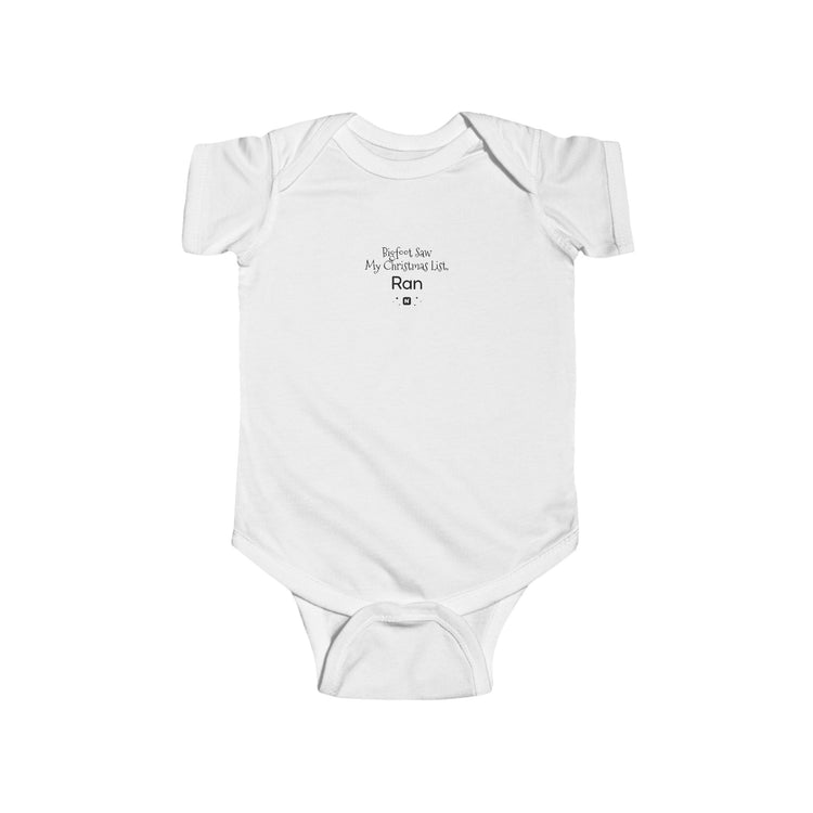 Bigfoot Christmas List baby bodysuit in white – original NewGiftDay design