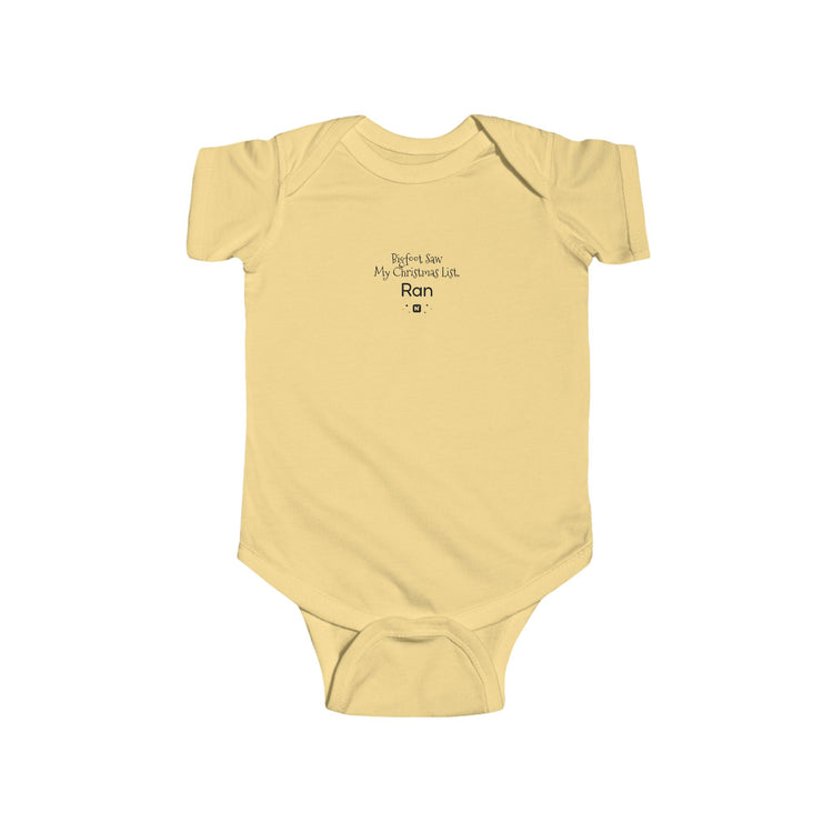 Bigfoot Christmas List baby bodysuit in butter – original NewGiftDay design