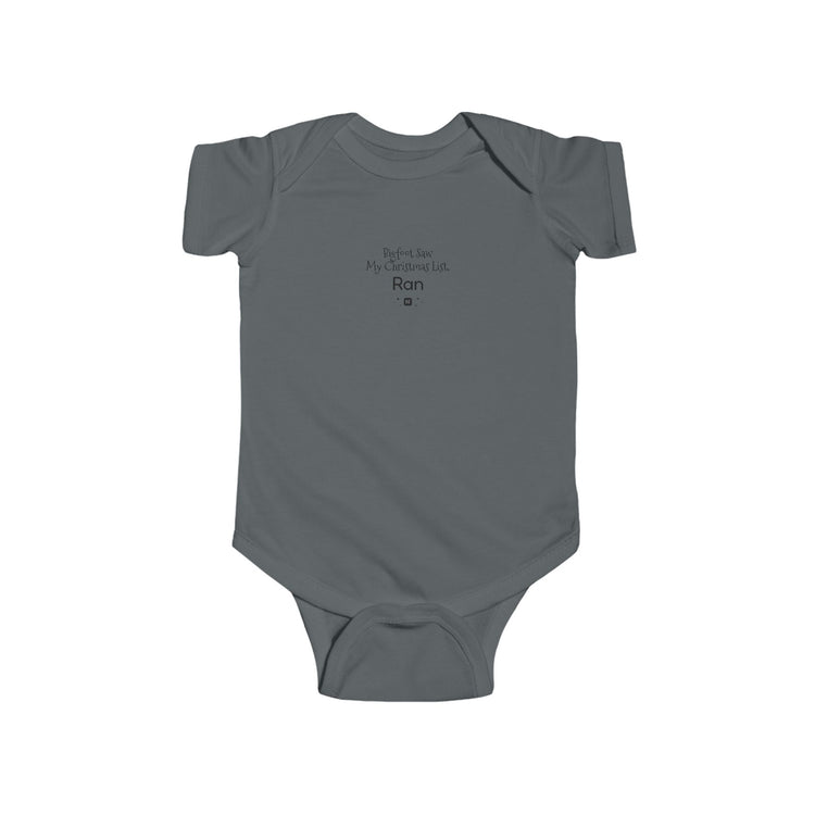 Bigfoot Christmas List baby bodysuit in charcoal – original NewGiftDay design
