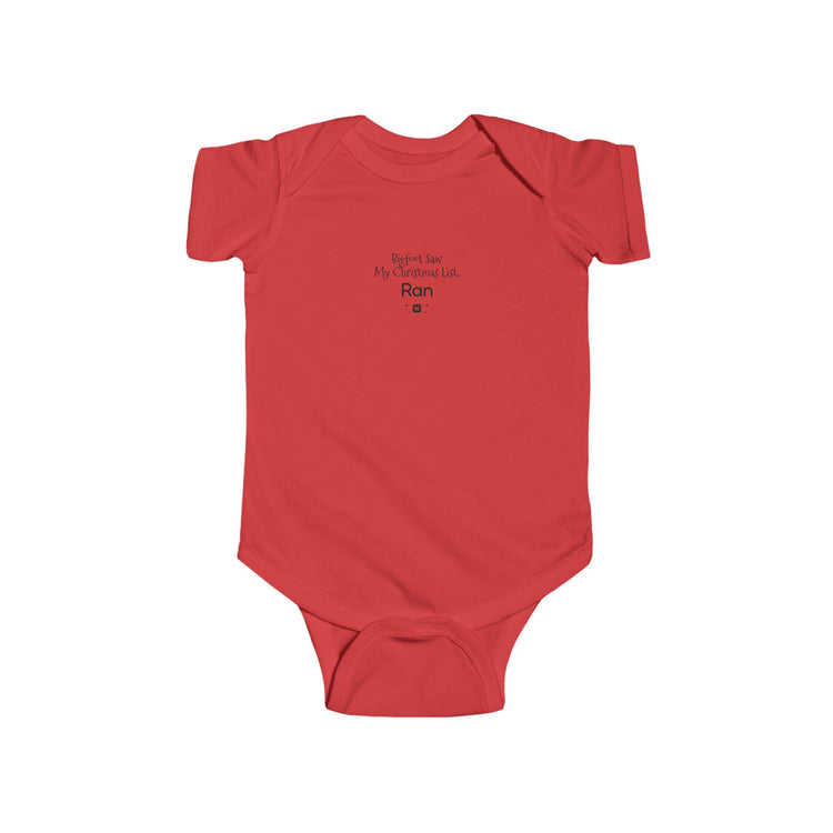 Bigfoot Christmas List baby bodysuit in red – original NewGiftDay design