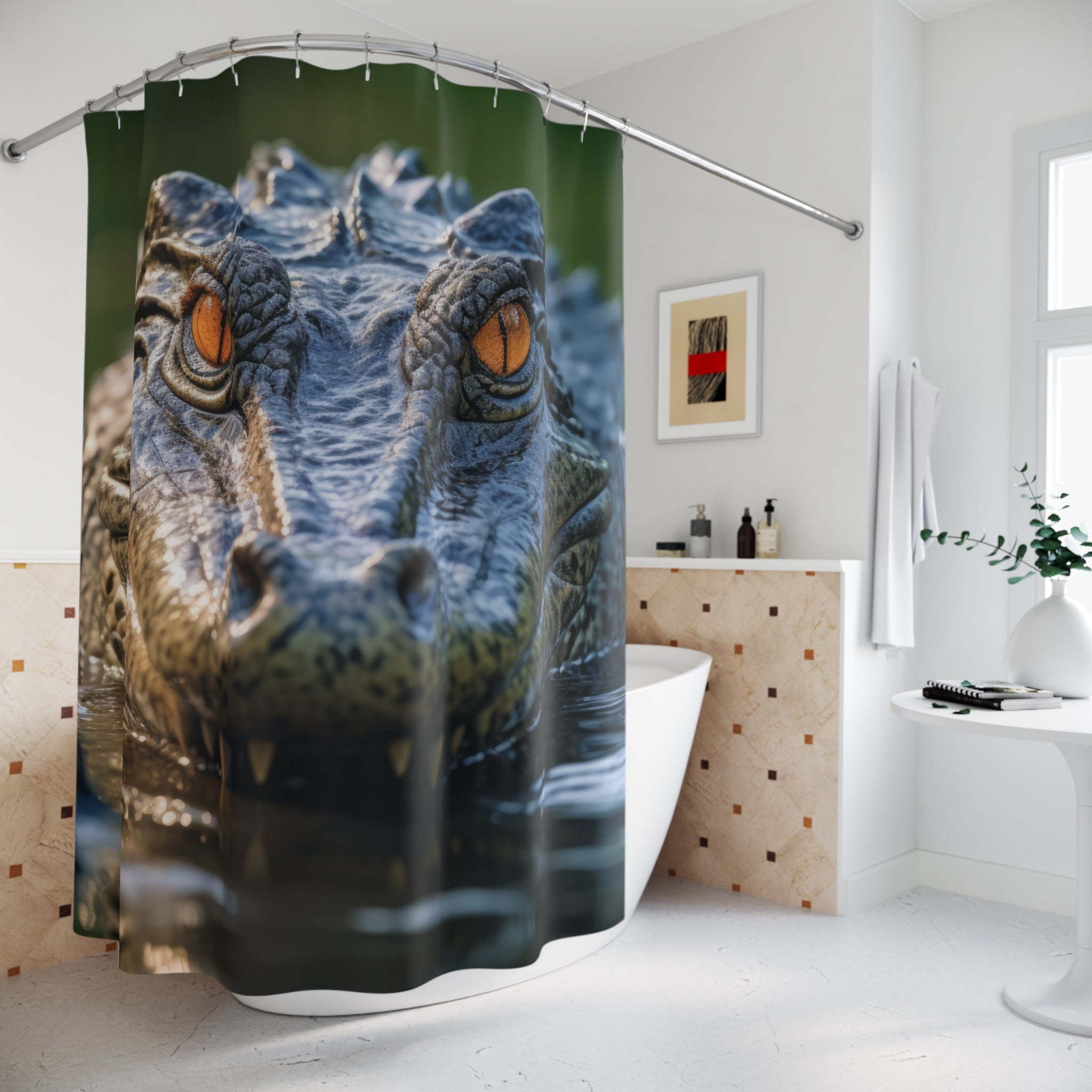 Amber-Eyed Alligator Portrait Shower Curtain Gift: Wild Presence for Bold Homes