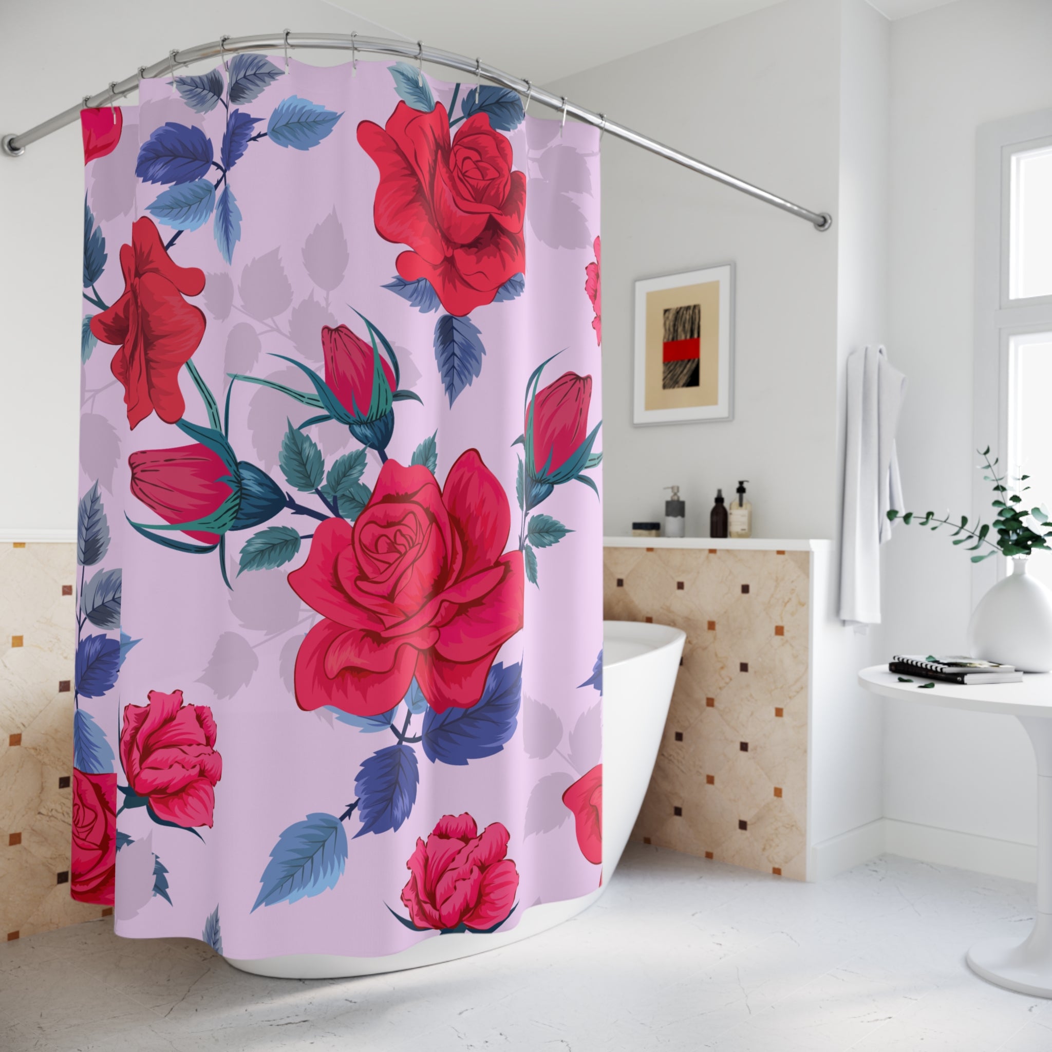Red Pop Art Rose Garden Shower Curtain Gift: Romantic Drama for Elegant Homes