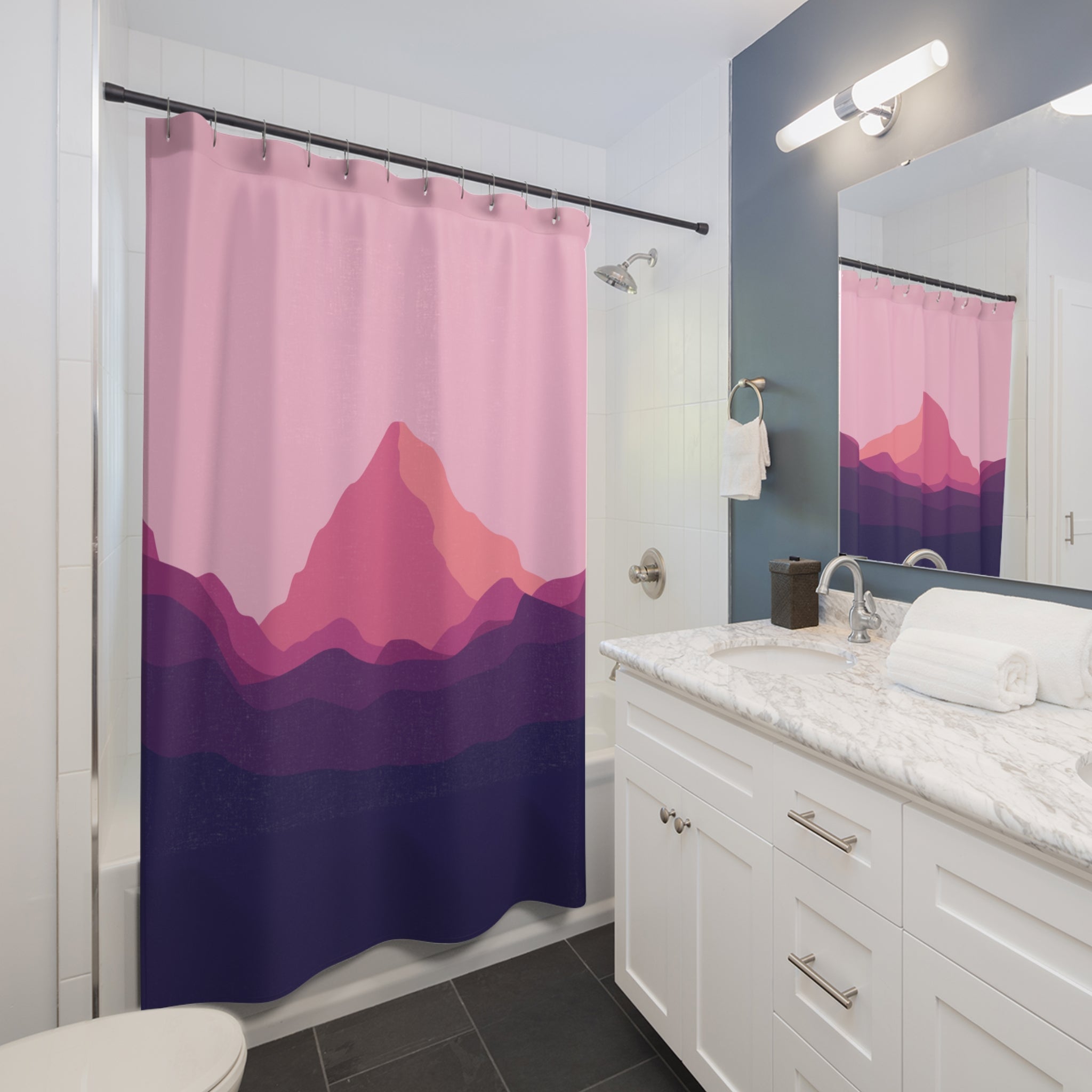 Gradient Mountain Forest Shower Curtain Gift: Ethereal Landscape for Calm Retreats