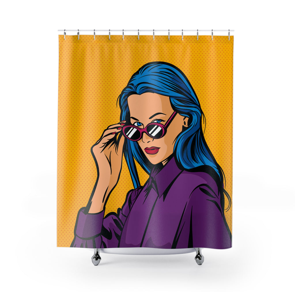 Pop Art Woman with Sunglasses Shower Curtain Gift: Retro Chic for Sophisticated Homes