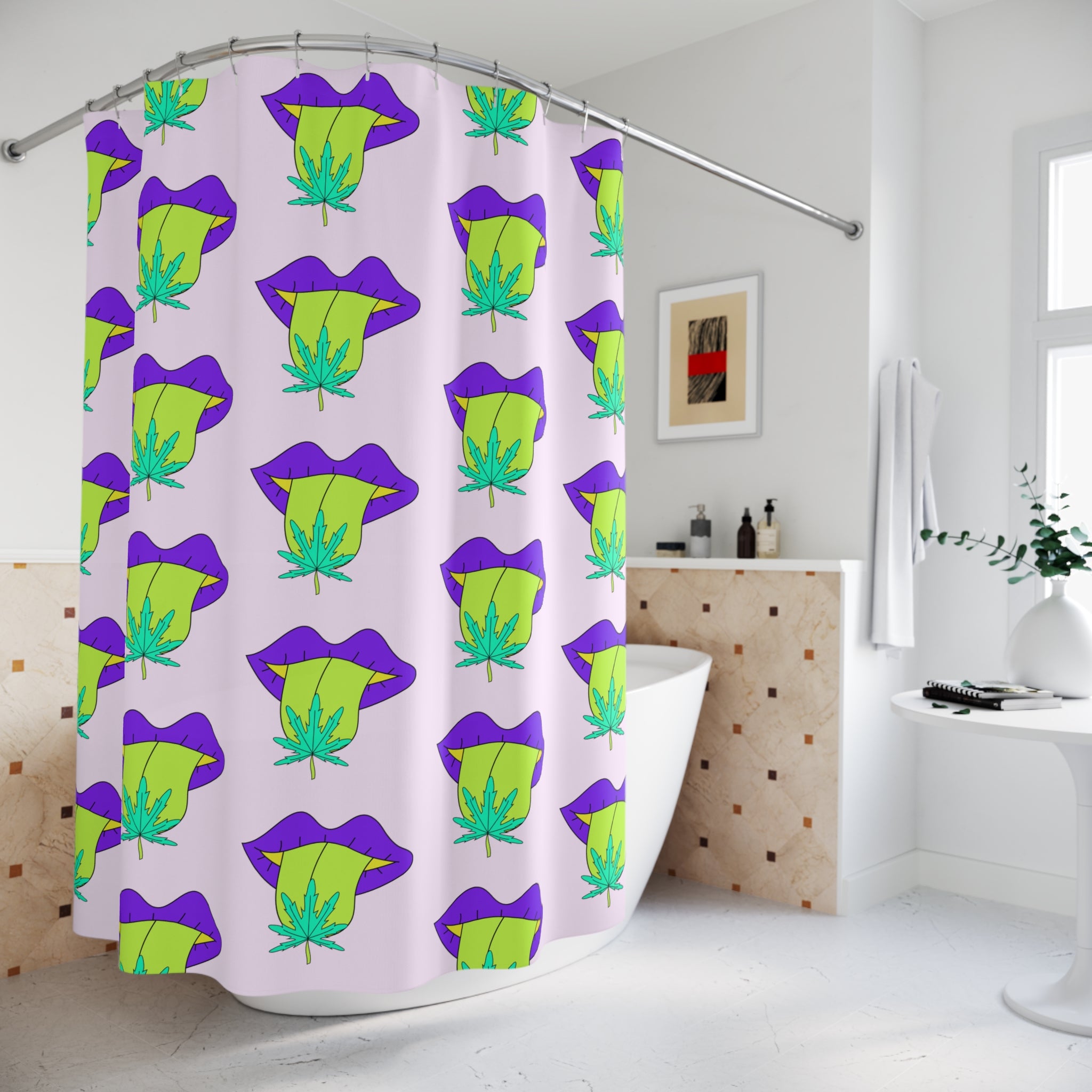 Quirky Purple Lips & Maple Leaf Shower Curtain Gift: Playful Pop Art for Bold Homes
