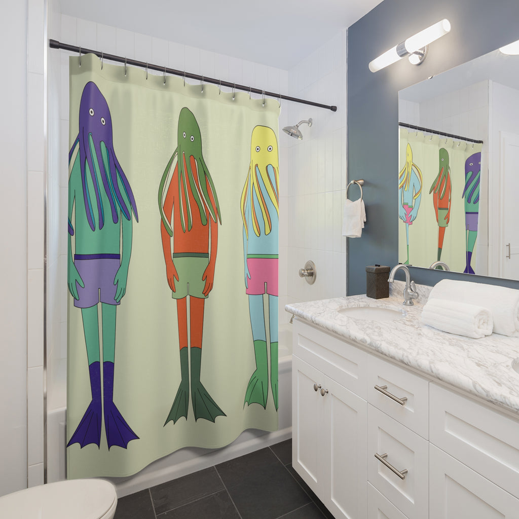 Quirky Octopus Swimmer Trio Shower Curtain Gift: Whimsical Ocean Art for Playful Homes