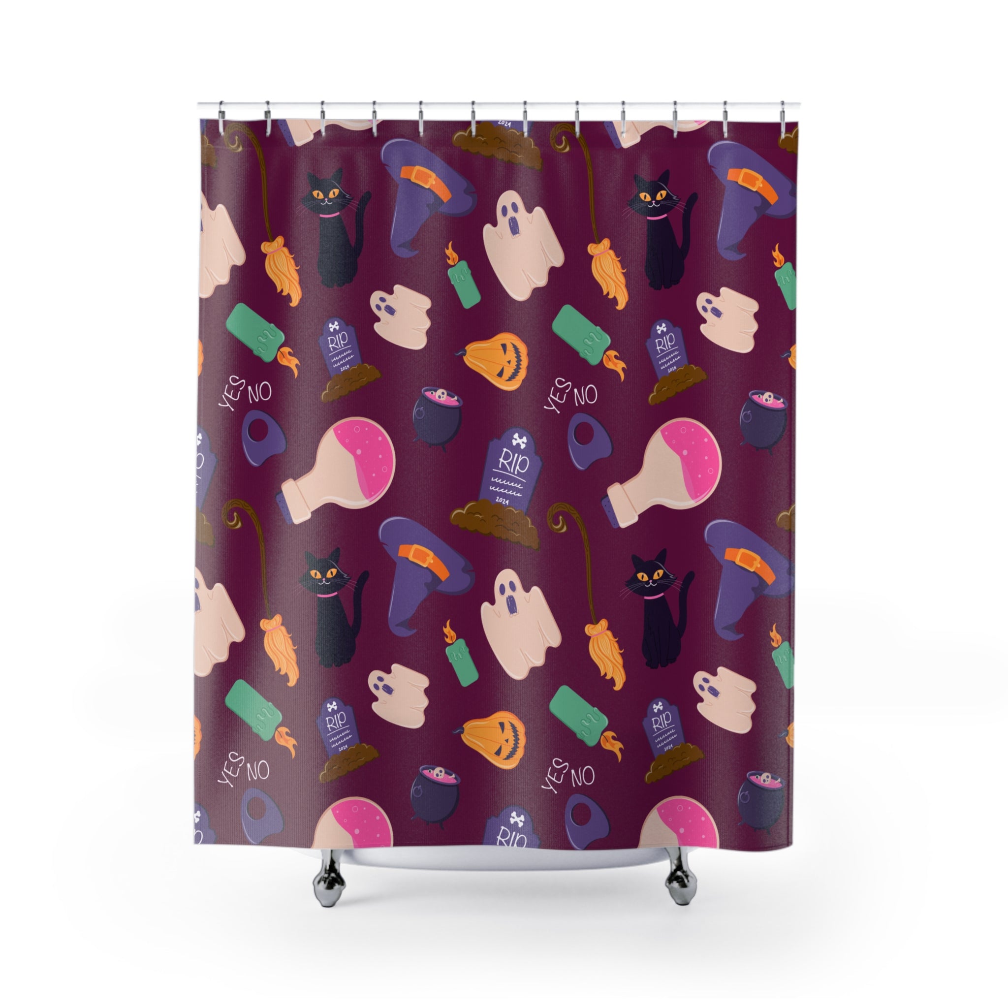 Cute Halloween Icon Pattern Shower Curtain Gift: Playful Spooky for Festive Homes
