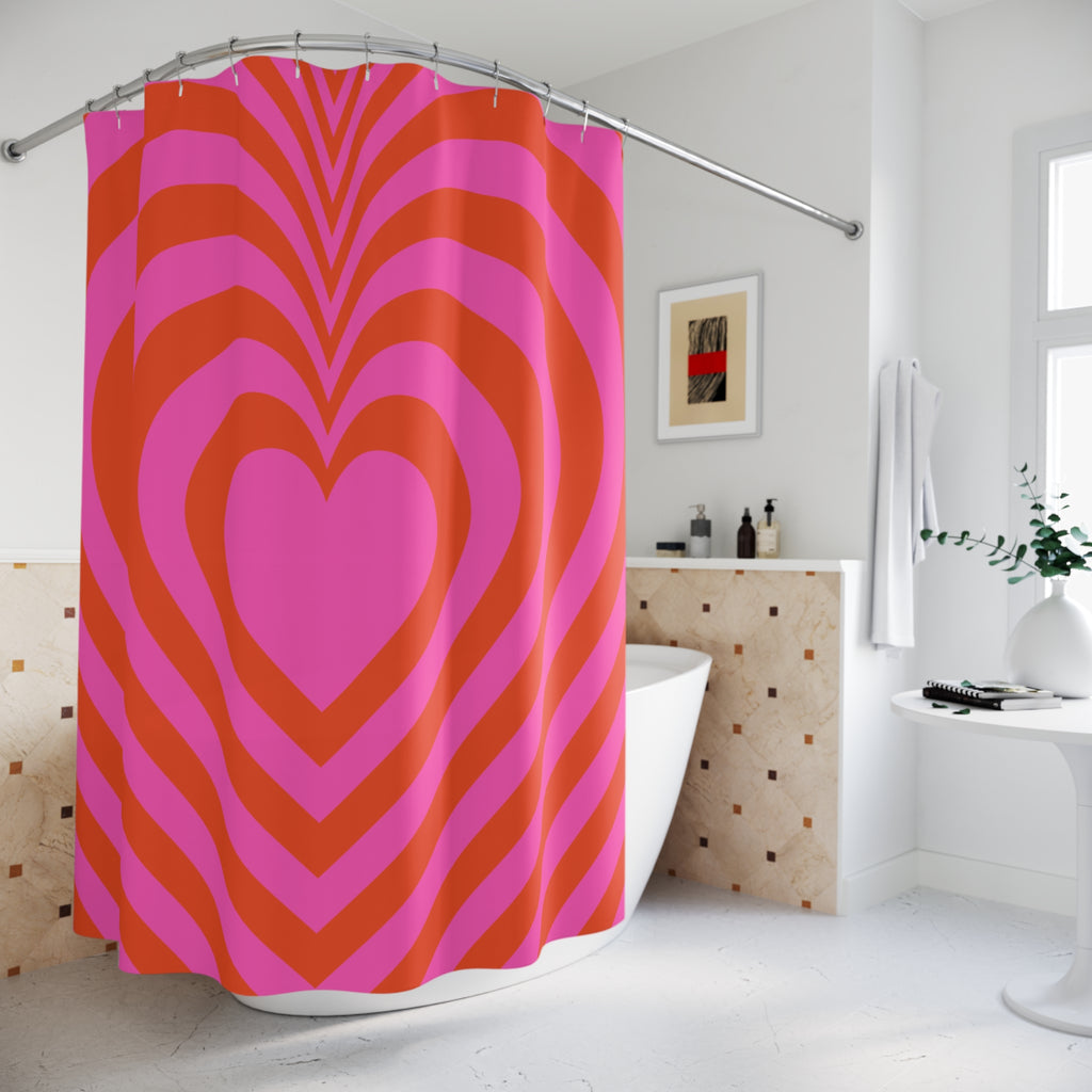 Op Art Concentric Hearts Shower Curtain Gift: Groovy Love for Retro Homes