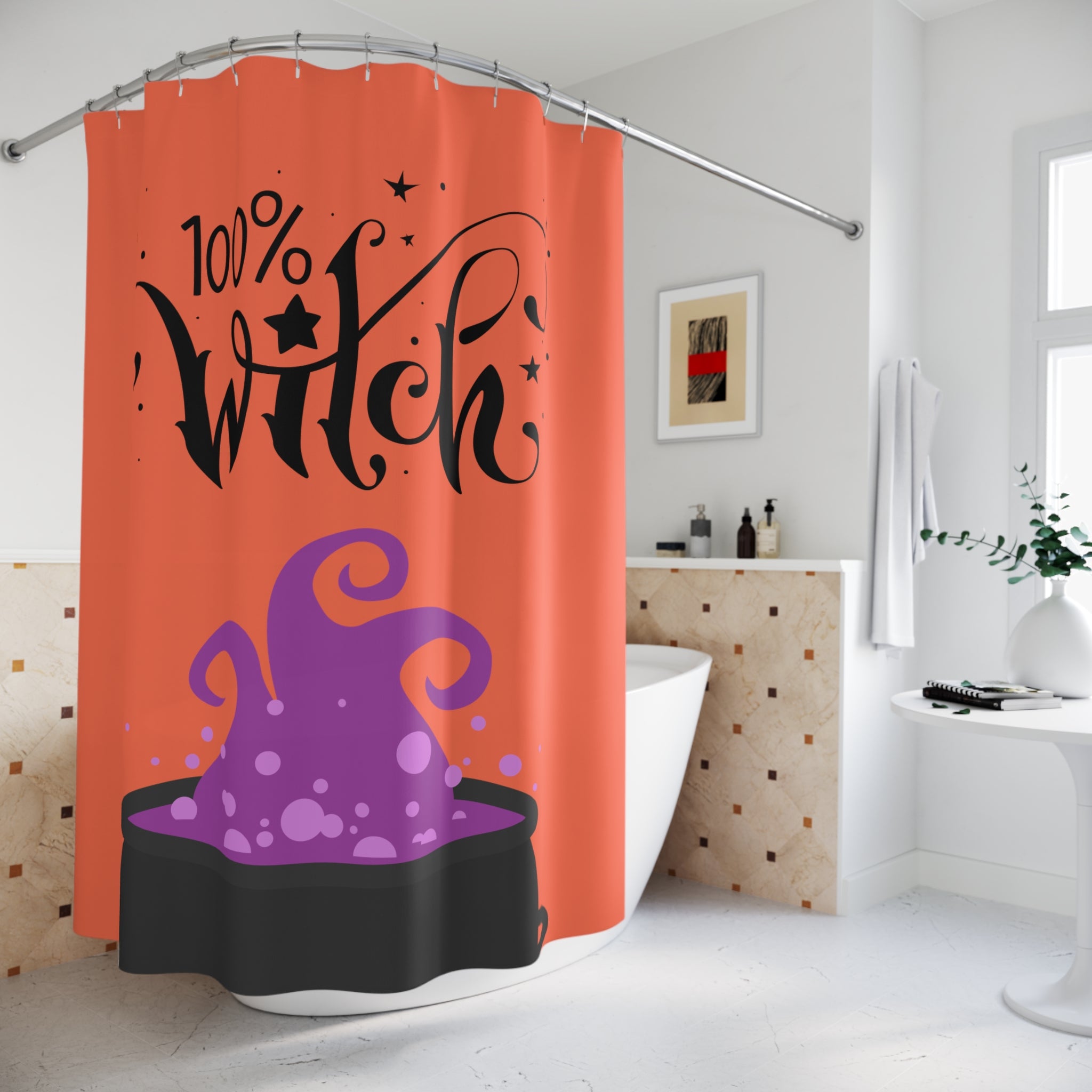 "100% Witch" Cauldron Shower Curtain Gift: Chic Enchantment for Mystical Homes