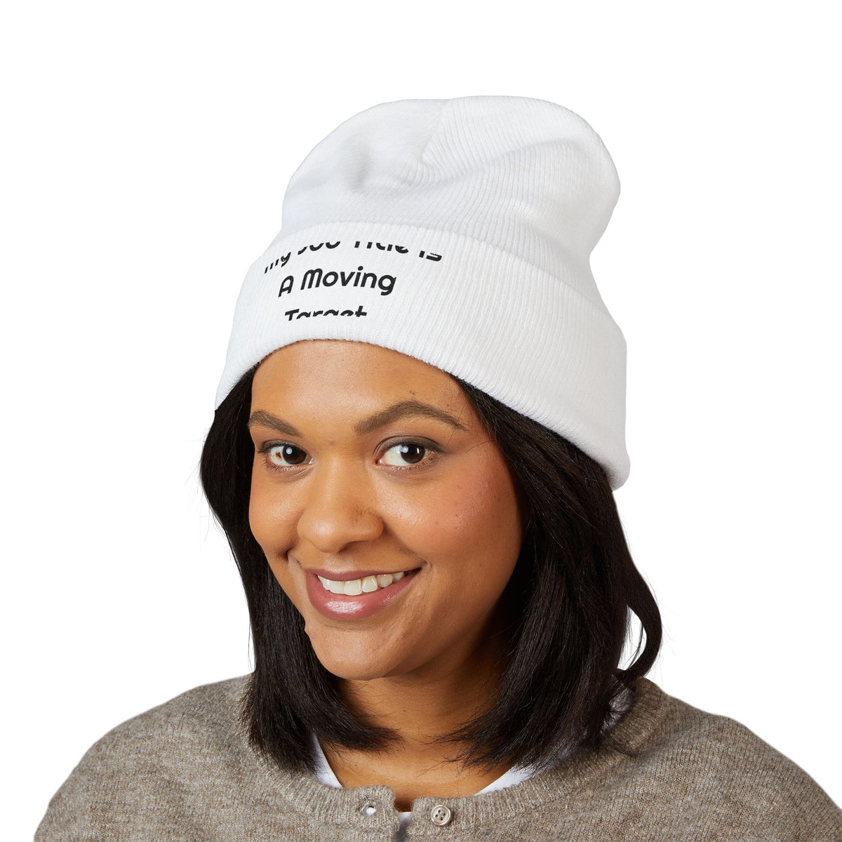 My Job Title Is A Moving Target Printed Cuffed for Cold Mornings beanie – original NewGiftDay design, view 5