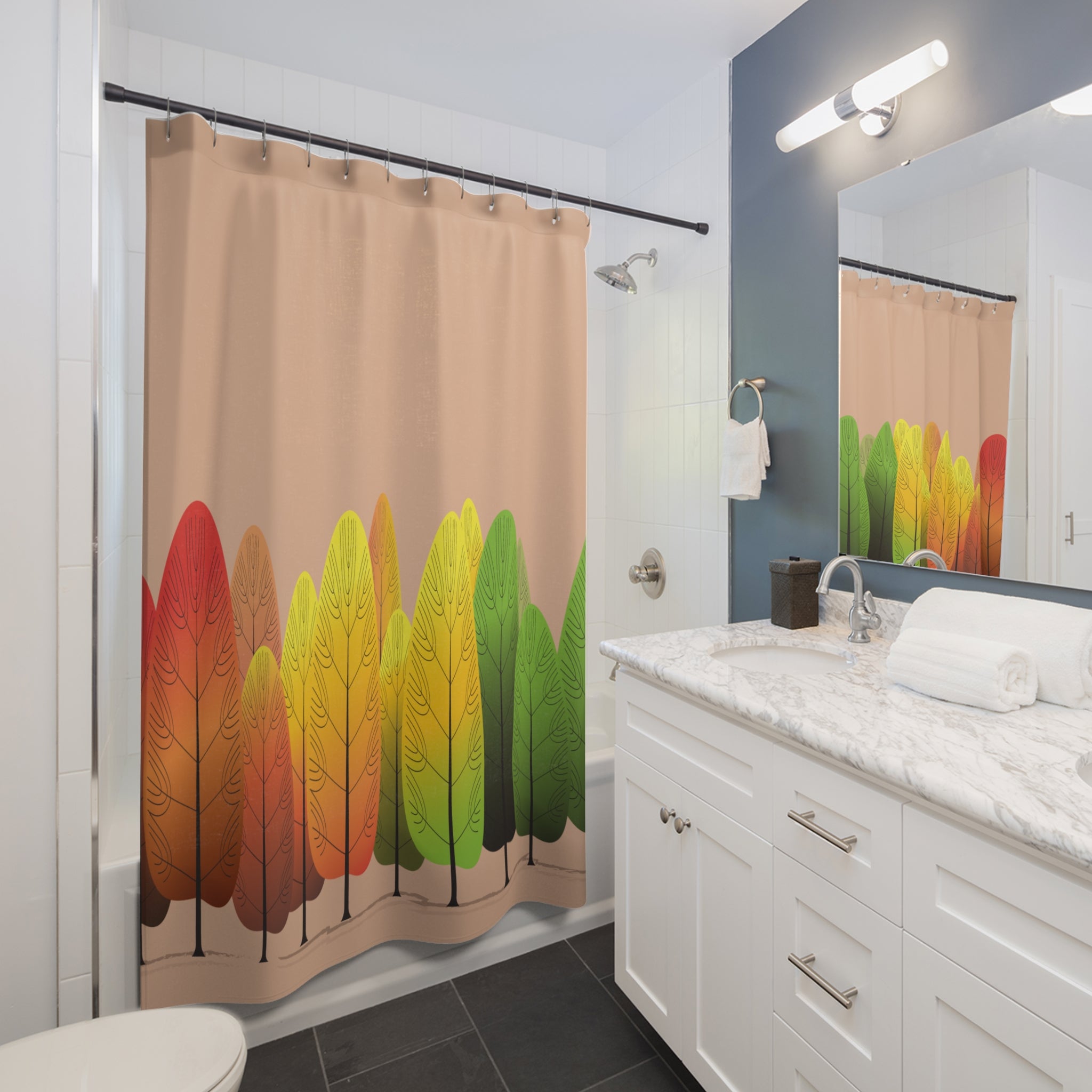 Ombre Autumn Forest Trees Shower Curtain Gift: Modern Fall for Artistic Homes