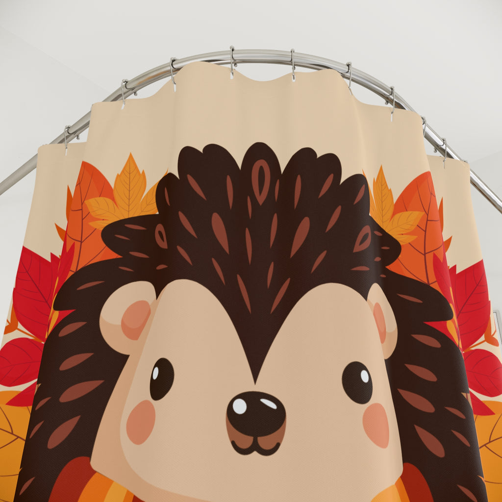 Cozy Autumn Hedgehog with Coffee Shower Curtain Gift: Charming Fall for Animal Lovers