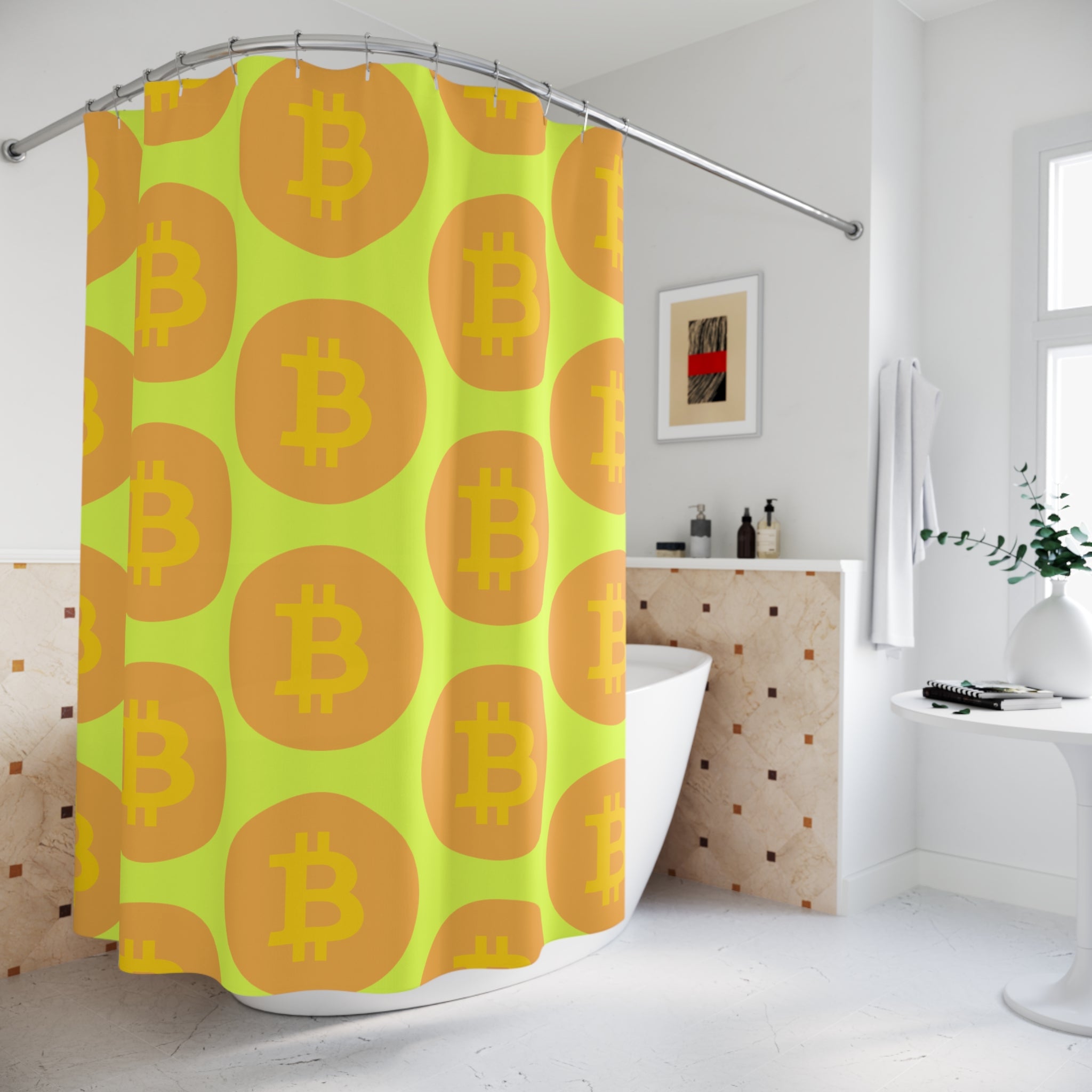 Bitcoin Pop Art Coin Shower Curtain Gift: Crypto Chic for Tech Enthusiasts