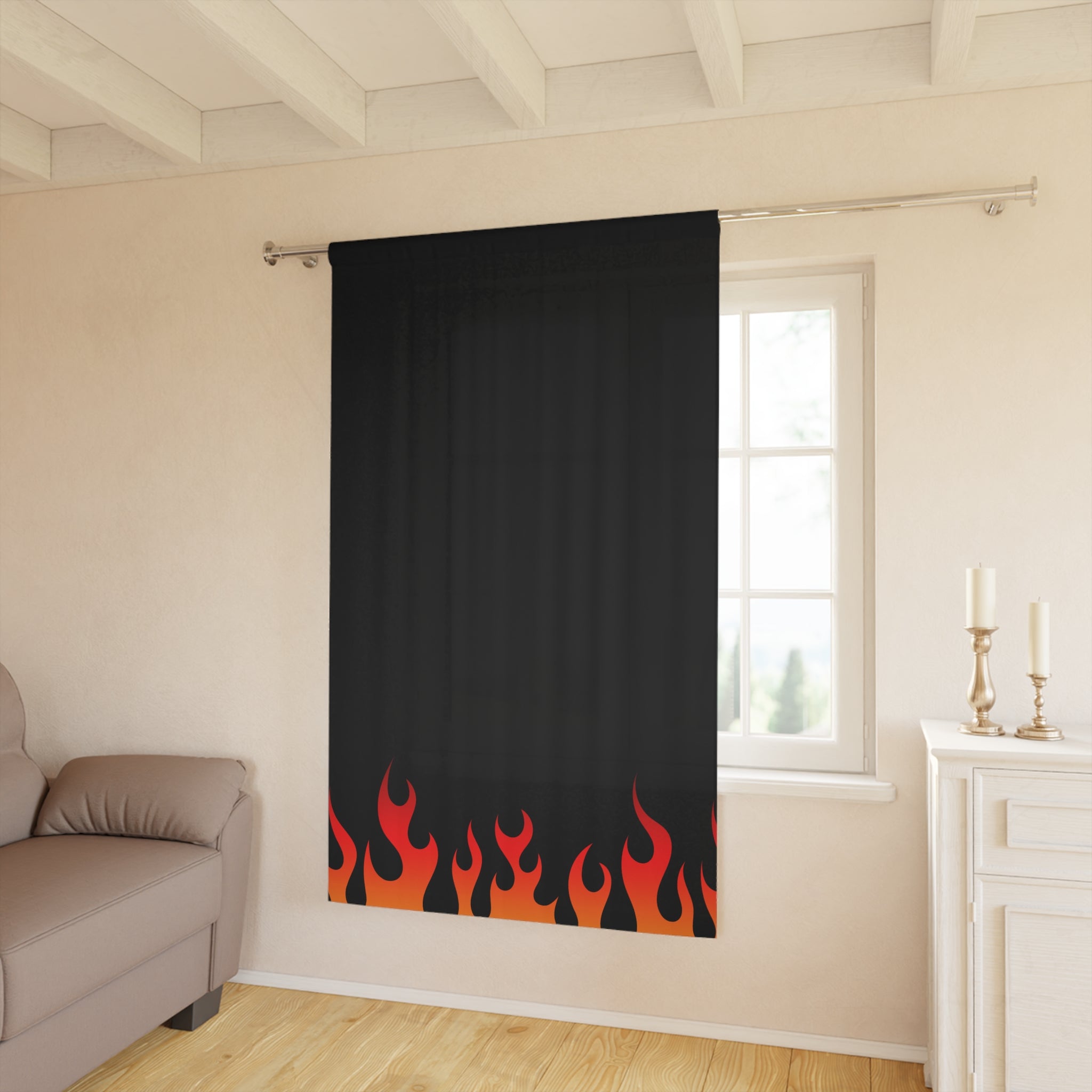 Flame On Black and Fire Blackout Window Curtain