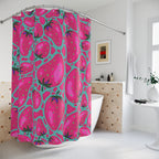 Pink & Teal Strawberry Pop Art Shower Curtain Gift: Whimsical Fruit for Vibrant Homes