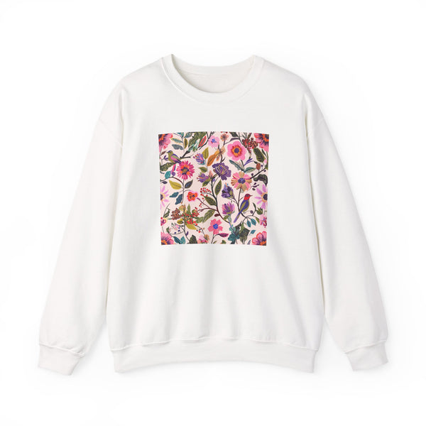 Blush Bird Garden DTG Printed Crewneck Sweatshirt for Cozy Blooms design