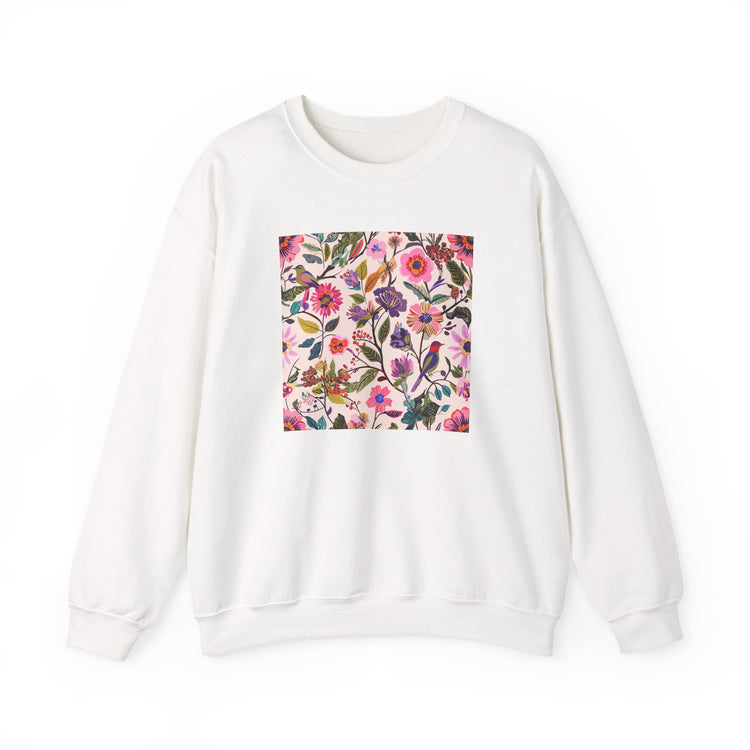 Blush Bird Garden DTG Printed for Cozy Blooms sweatshirt in white – original NewGiftDay design