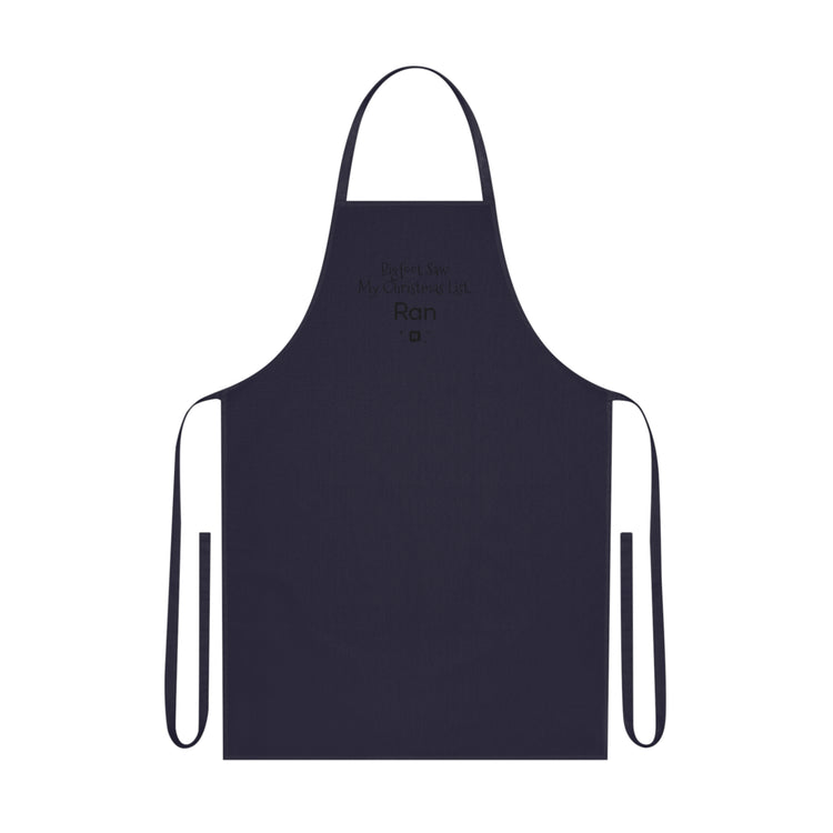Bigfoot Christmas List apron in navy – original NewGiftDay design
