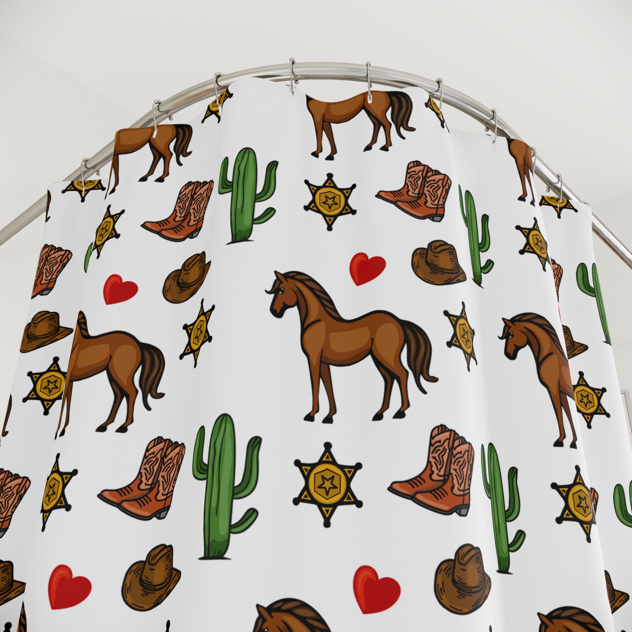 Whimsical Western Doodle Shower Curtain Gift: Sweet Frontier Fun for Playful Homes