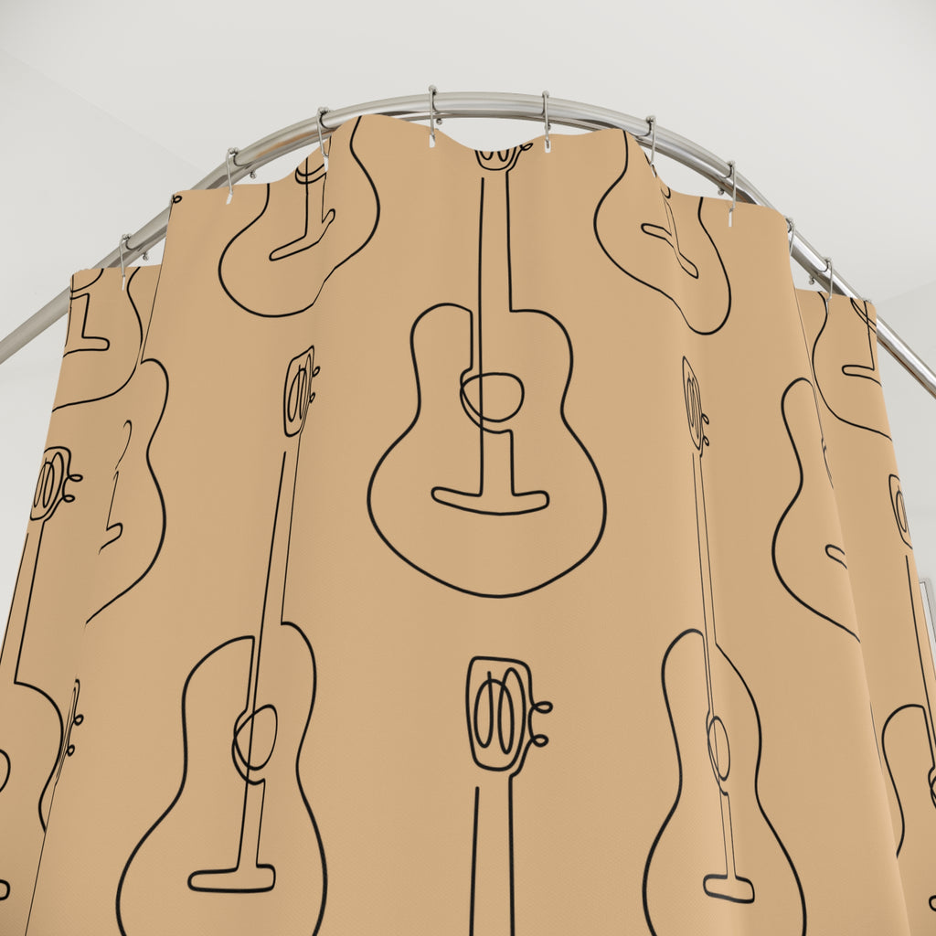 Acoustic Guitar Line Art Shower Curtain Gift: Rustic Harmony for Musician Homes