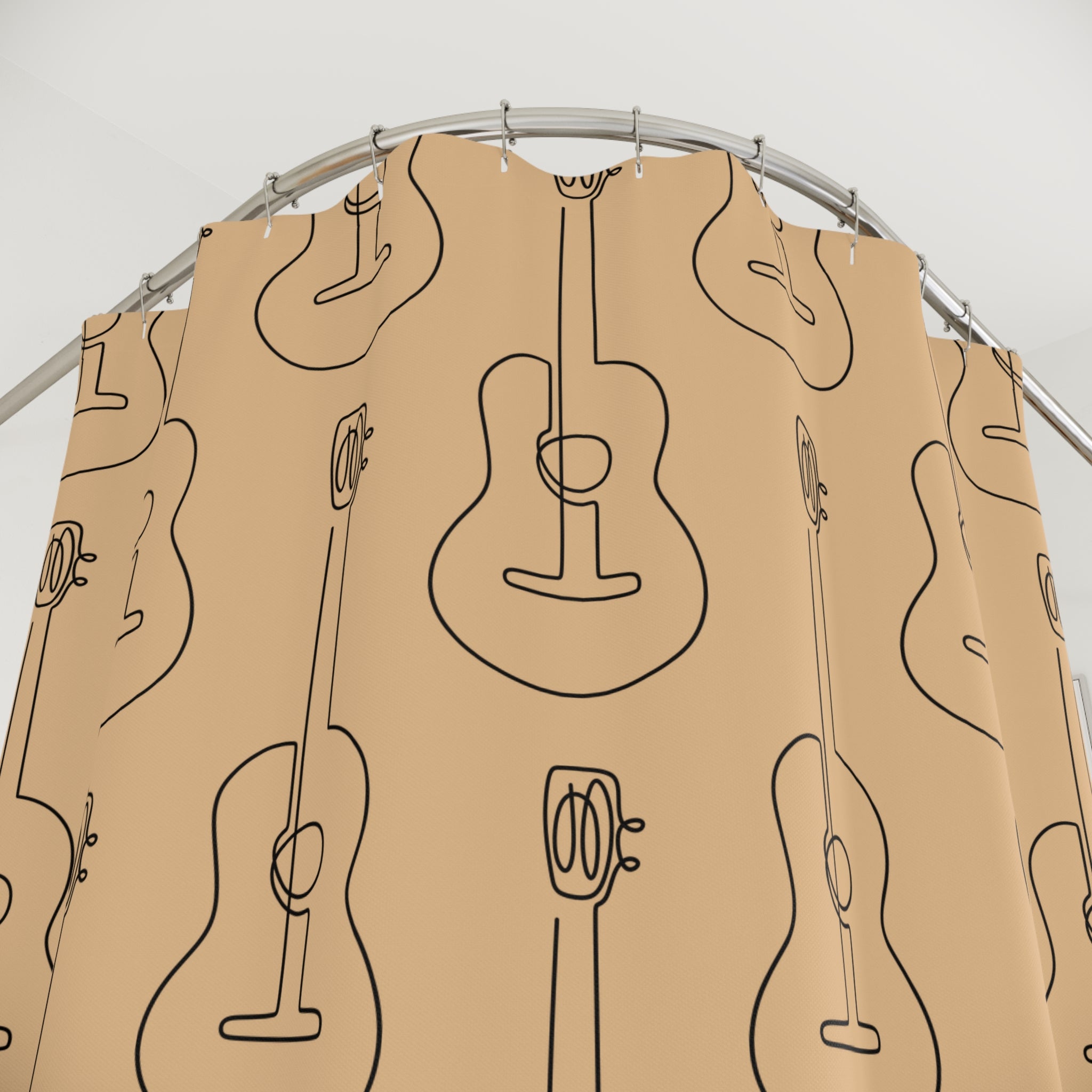 Acoustic Guitar Line Art Shower Curtain Gift: Rustic Harmony for Musician Homes