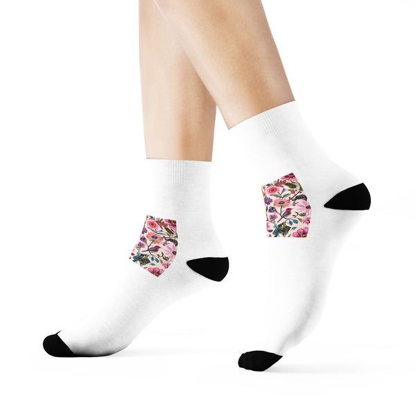 Blush Bird Garden Printed Crew Socks for Happy Steps design