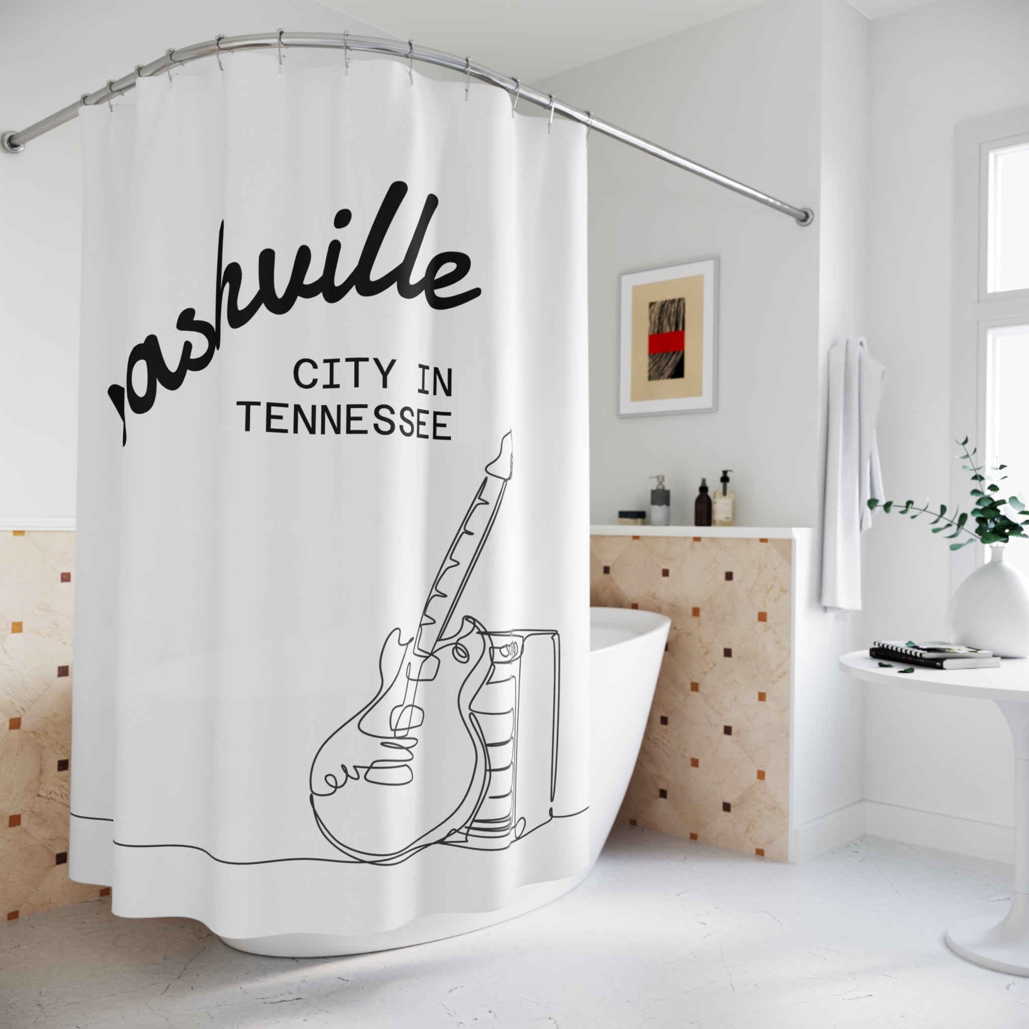 Nashville Guitar Line Art Shower Curtain Gift: Music City Pride for Traveler Homes