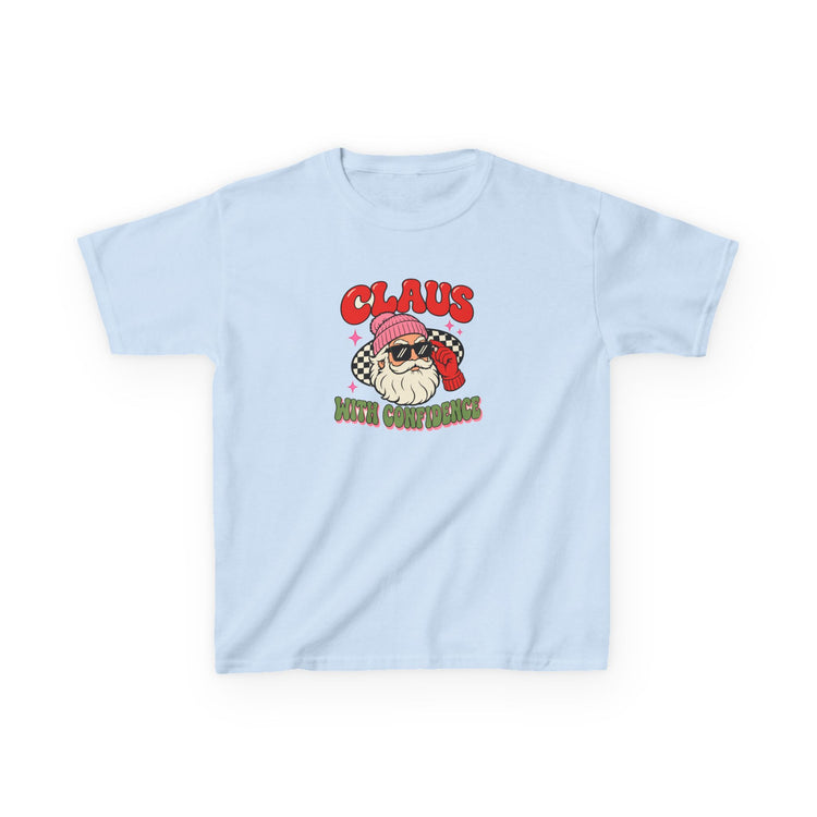 Claus With Confidence Kids Heavy Cotton™ kids tee in light-blue – original NewGiftDay design